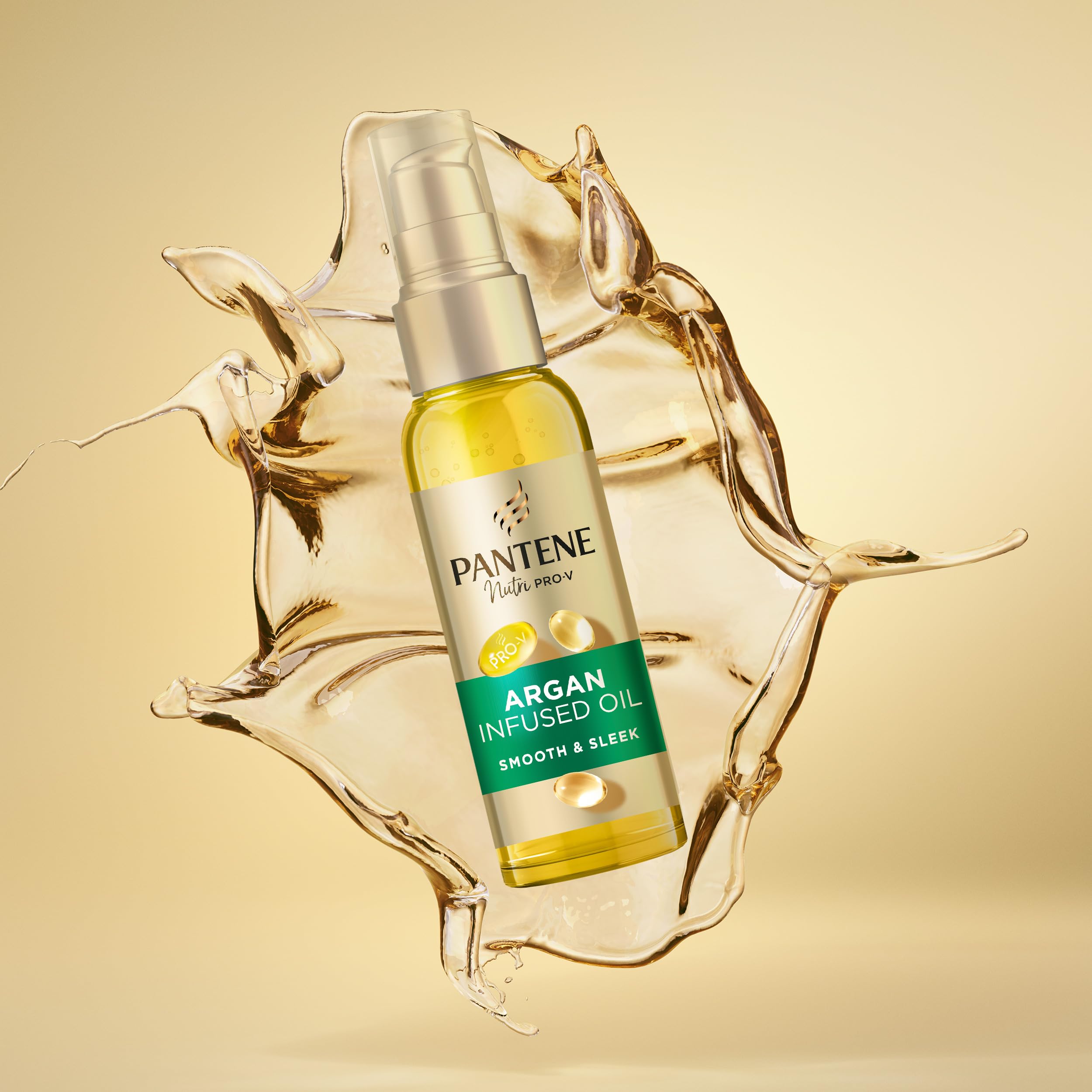 Pantene Pro-V Smooth & Sleek Argan Infused Hair Oil 100ml for Frizzy, Dull Hair, Daily Leave In Nourishing Oil, Tames Frizz, Makes Hair Silky Smooth and Enhances Shine, With Pro-V Nutrients