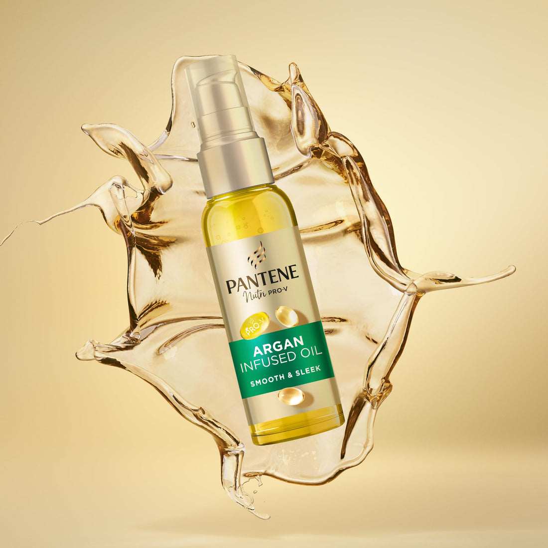 Pantene Pro-V Smooth & Sleek Argan Infused Hair Oil 100ml for Frizzy, Dull Hair, Daily Leave In Nourishing Oil, Tames Frizz, Makes Hair Silky Smooth and Enhances Shine, With Pro-V Nutrients