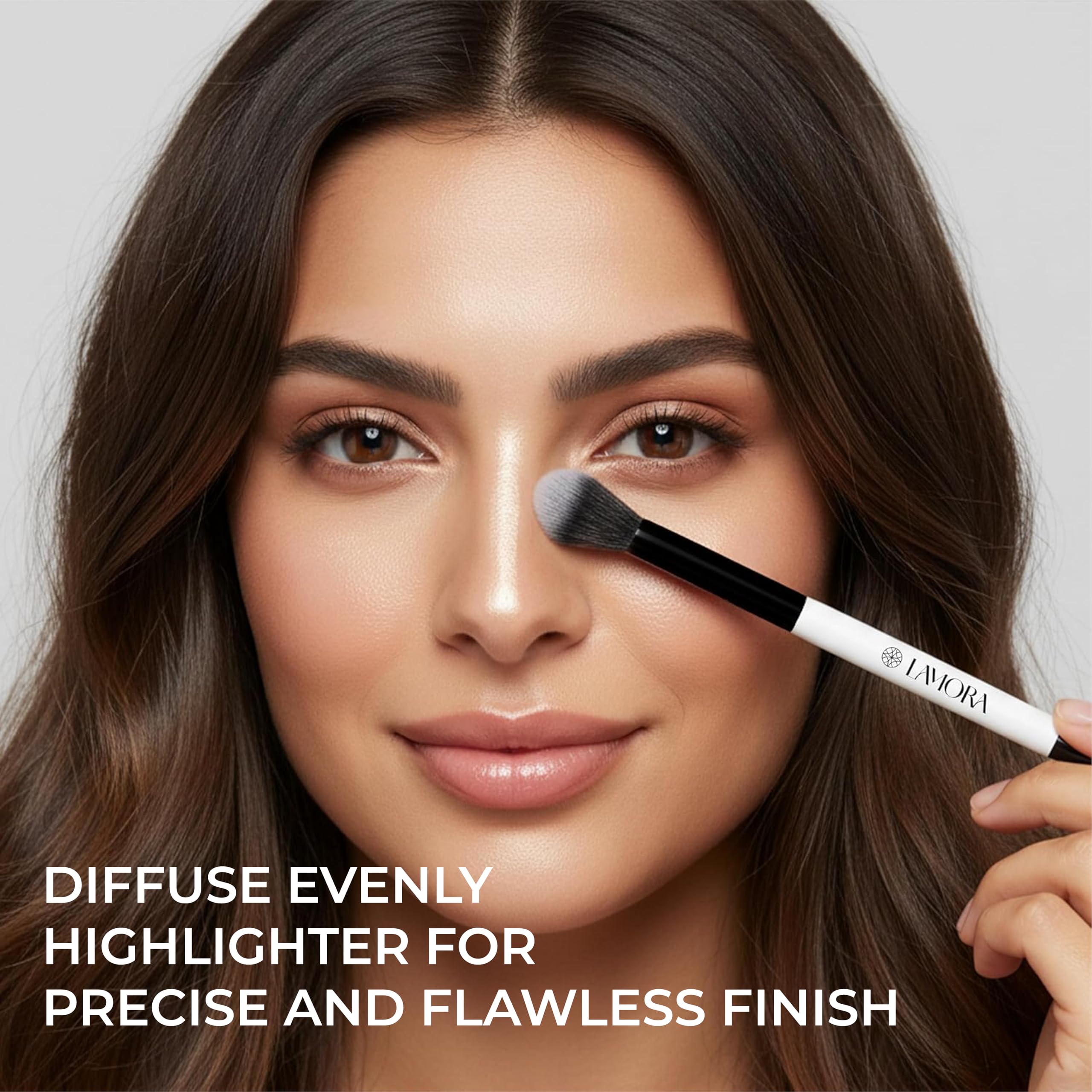 LAMORA Concealer Makeup Brush Under Eye - Angled Flat Top Kabuki Nose Contour Brush - Ideal for Concealing Blending Setting Buffing with Powder Liquid Cream Cosmetic - Small Makeup Foundation Brush Halalzen