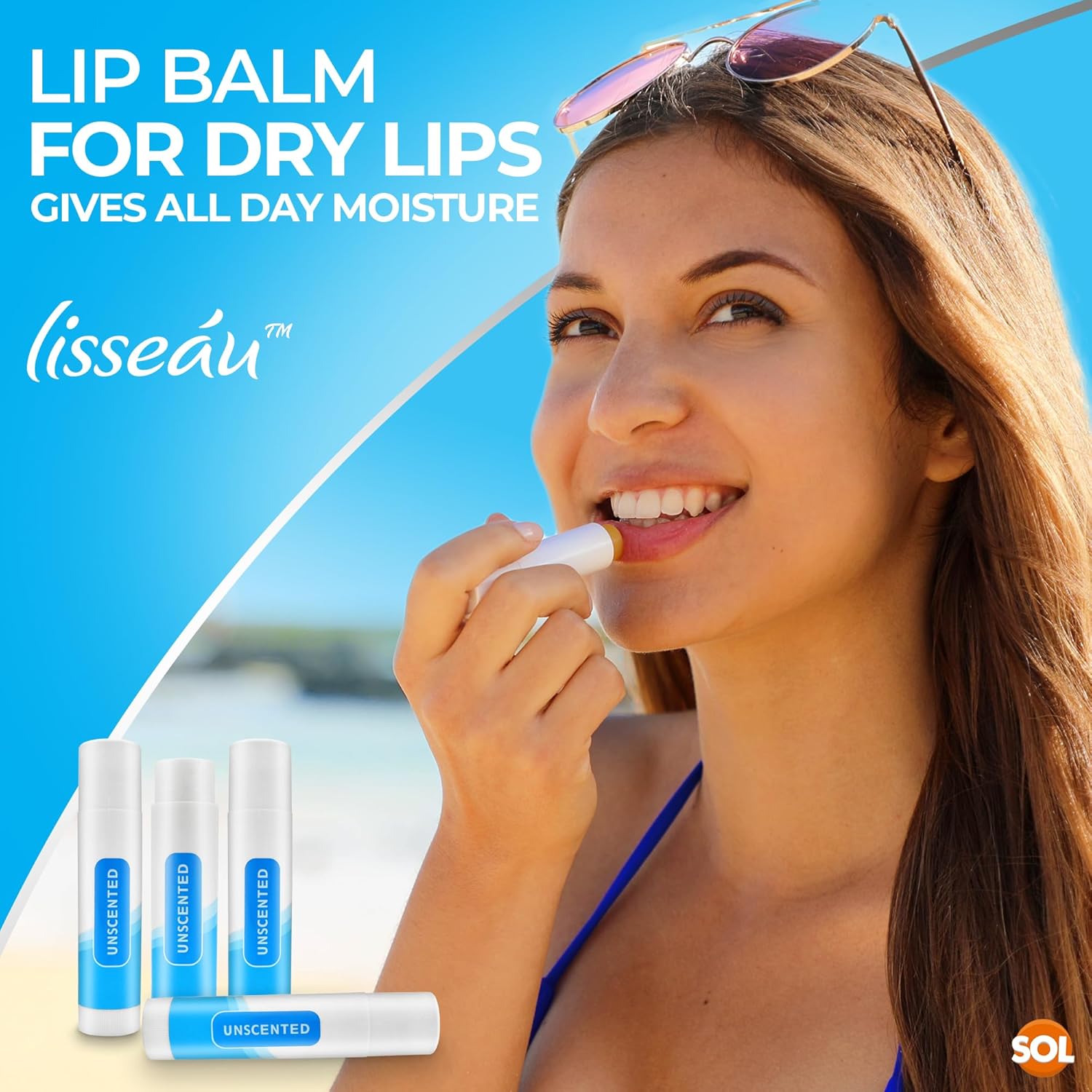 SOL 14pk Unscented Lipbalm Multipack - Moisturiser & Hydrating Lip Balm for Men and Women, Repair for Dry, Chapped Lips With Vitamin E, Long-Lasting Lip Care Sticks for Home, Office, or On-the-Go Use