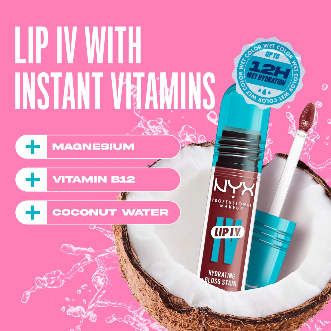 NYX PROFESSIONAL MAKEUP Lip IV Hydrating Glossy Lip Stain, Long-Lasting, Tinted, Vegan Formula with 12 HR Hydration - Hydra Honey (Brown)