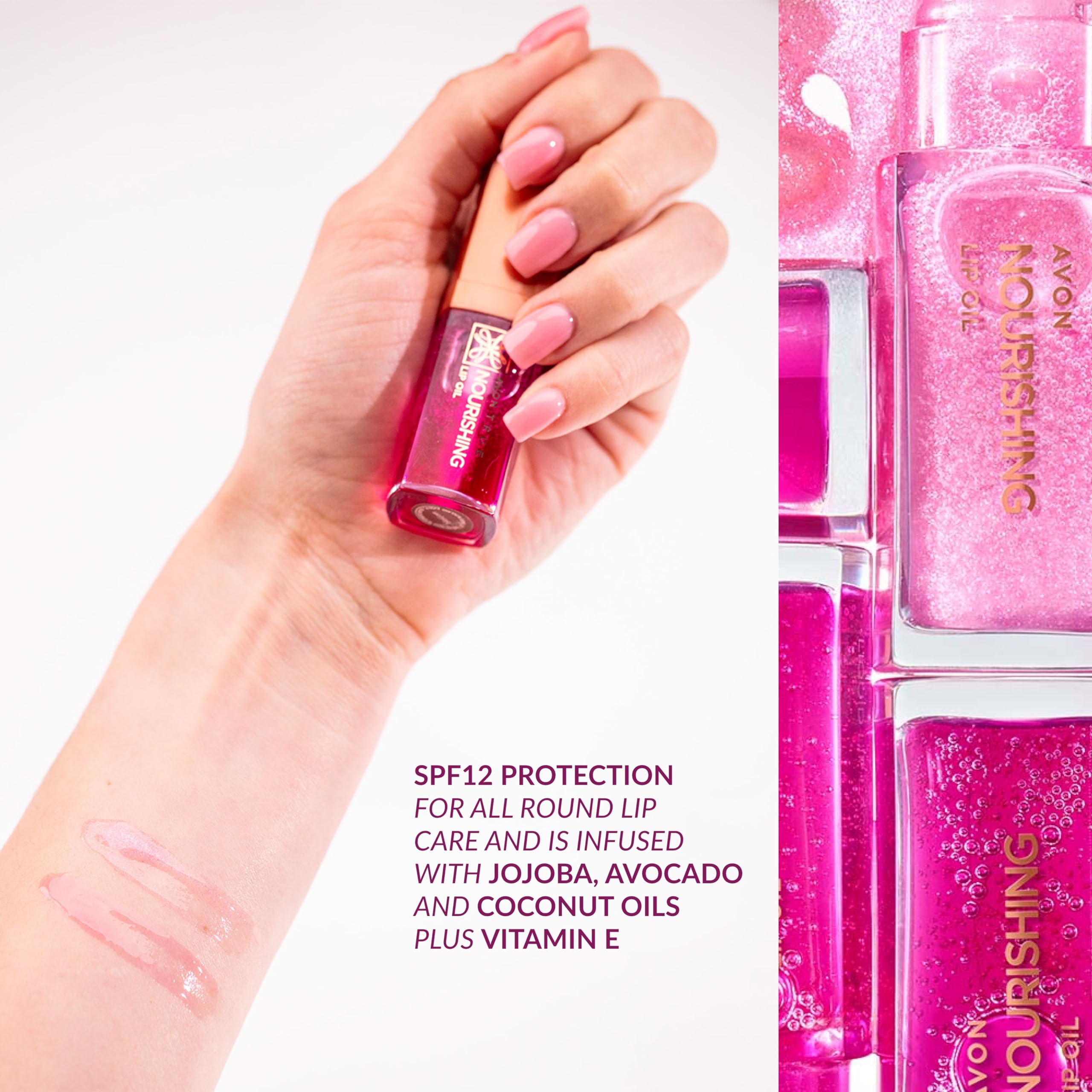Avon Nourishing Lip Oil With Jojoba, Avocado & Coconut Oils. Plus, Vitamin E, SPF12, Locks in Moisture, Blossom, Cruelty Free