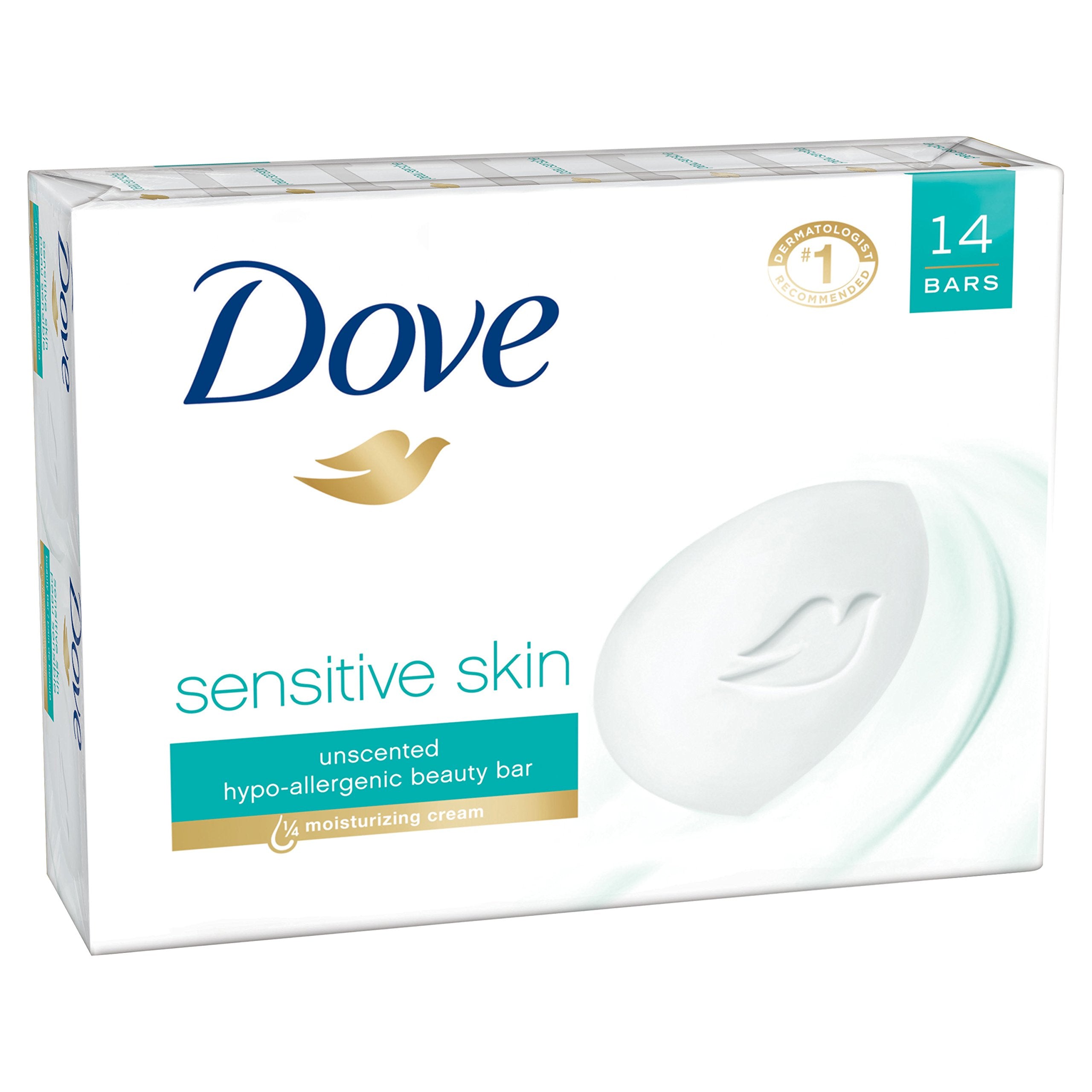 Dove Beauty Bar Soap Sensitive, 8 Bars for Sensitive Skin, Fragrance Free and Hypoallergenic 3.75 oz
