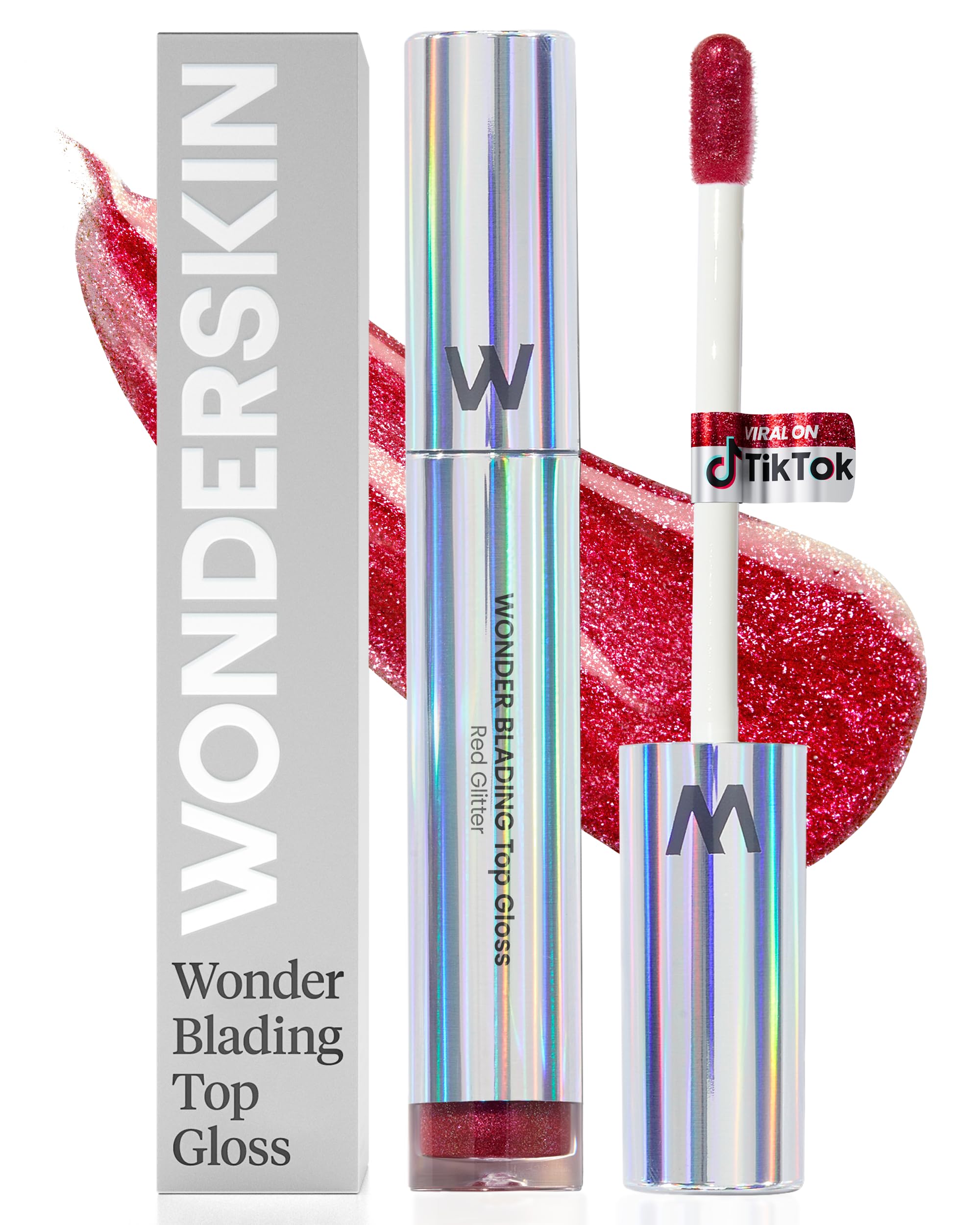 Wonderskin Wonder Blading Top Gloss - Lip Gloss, High Shine Finish, Blue Makeup For Lips (Silver Glitter)