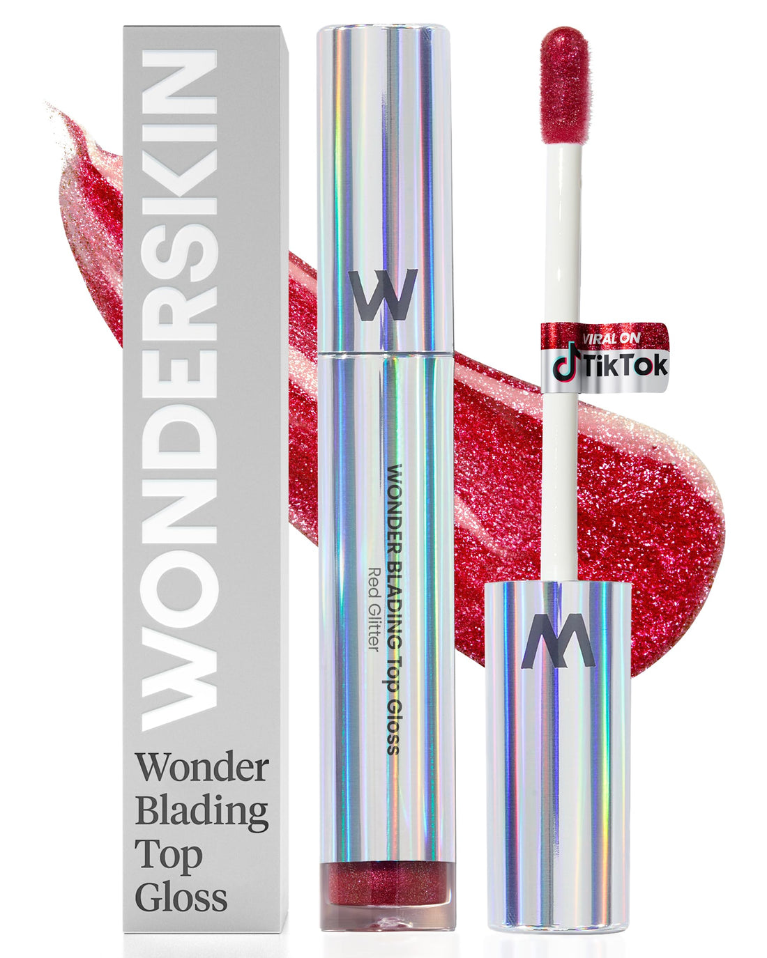 Wonderskin Wonder Blading Top Gloss - Lip Gloss, High Shine Finish, Blue Makeup For Lips (Silver Glitter)