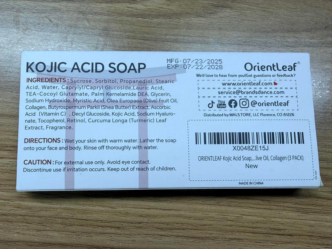 ORIENTLEAF Kojic Acid Soap, Turmeric Soap Bar for Dark Spots, Fresh Citrus Scent, Gentle for Face and Body with Vitamin C, Shea Butter, Retinol, Olive Oil, Collagen (3 PACK) Halalzen