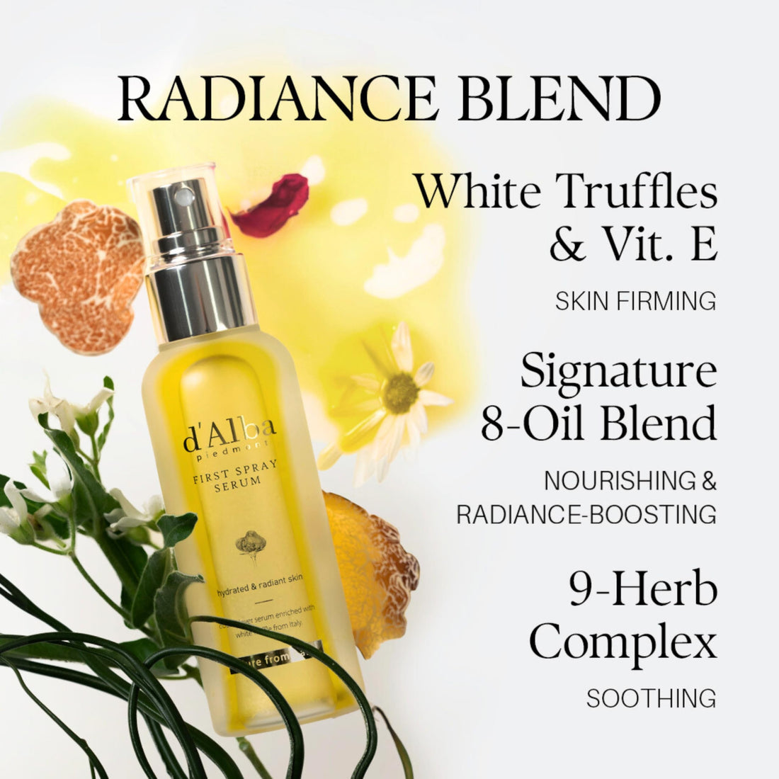 d'alba Italian White Truffle First Spray Serum, Vegan Skincare, Hydrating Facial Mist for Dry and Sensitive Skin, Glow Mist, Surfactant Free, Multifunctional Spray Halalzen