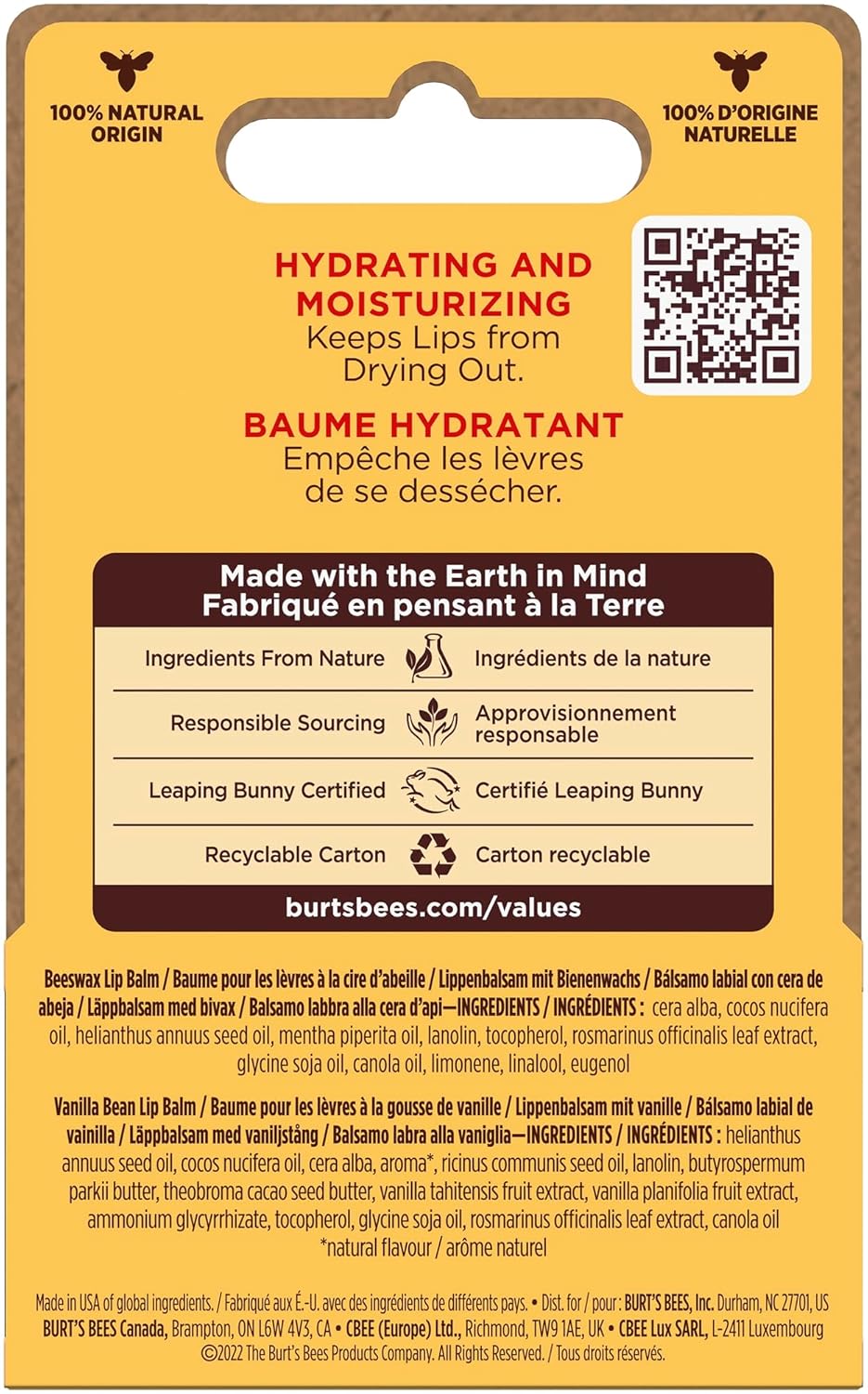 Burt's Bees Lip Balm Duo Pack, Includes Moisturising Beeswax with Peppermint & Vitamin E and Vanilla Bean, 2x4.25g Halalzen