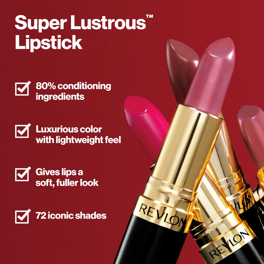 Revlon Super Lustrous Lipstick, Creamy Formula For Soft, Fuller-Looking Lips, Moisturized Feel, 764 On the Mauve, 0.15 oz