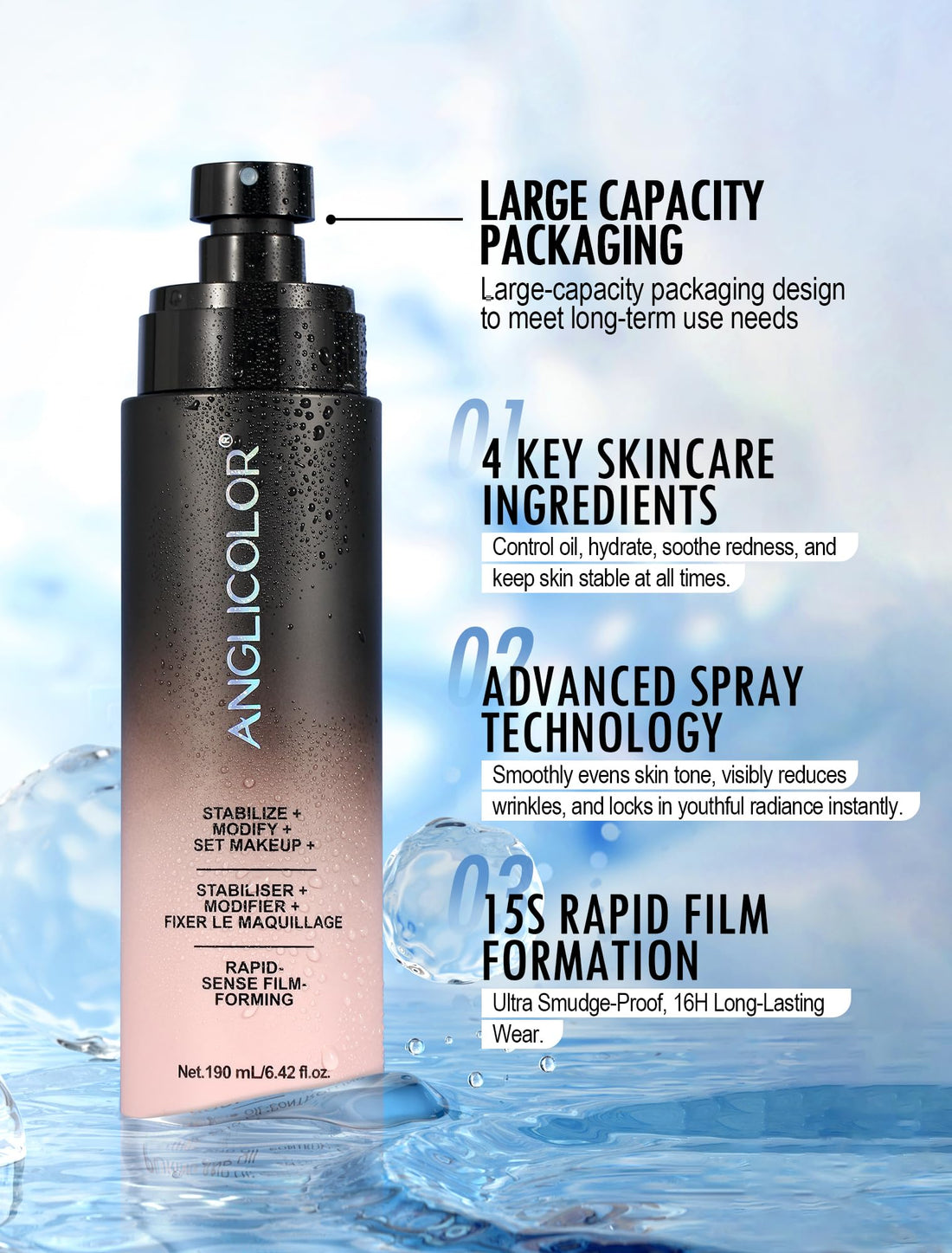 Anglicolor Matte Setting Spray,15-Second Quick-Drying Film Formation,Ultra-Fine Mist,Oil Control,Up To 16 Hour Makeup Wear,Transfer-proof and Non-sticky (190ml) Halalzen