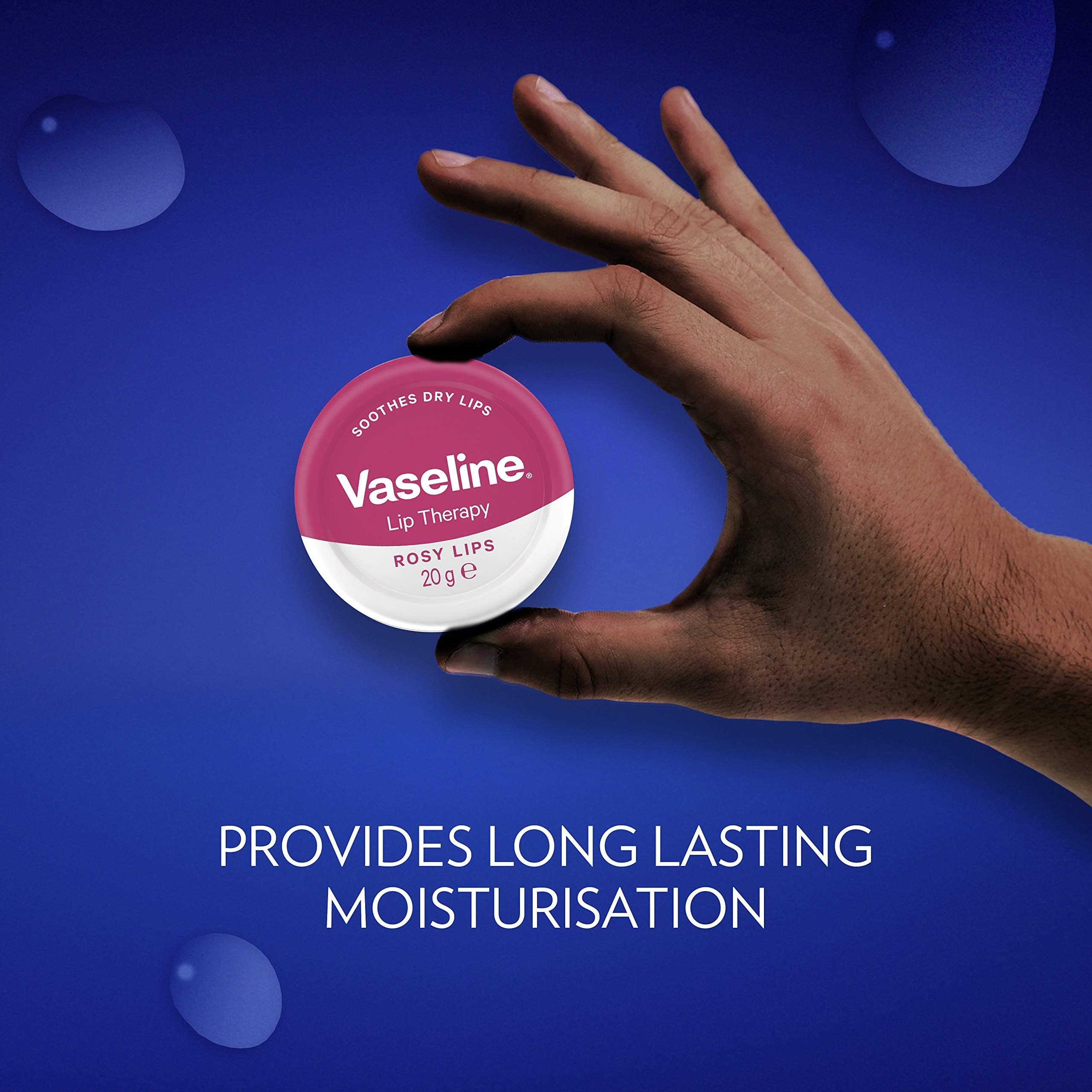 Vaseline Lip Therapy Rosy Lips Lip Balm Tin made with 3x purified petroleum jelly for dry lips 20 g