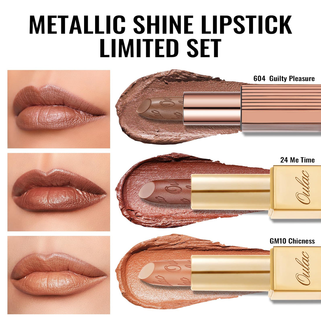 OULAC Metallic Shine Glitter Lipstick, Pink High Impact Lipcolor, Lightweight Soft and Ultra Hydrating, Long Lasting, Vegan & Cruelty-Free, Full-Coverage Lip Color 4.3 g/0.15 HIP & HIPPIE(11) Halalzen