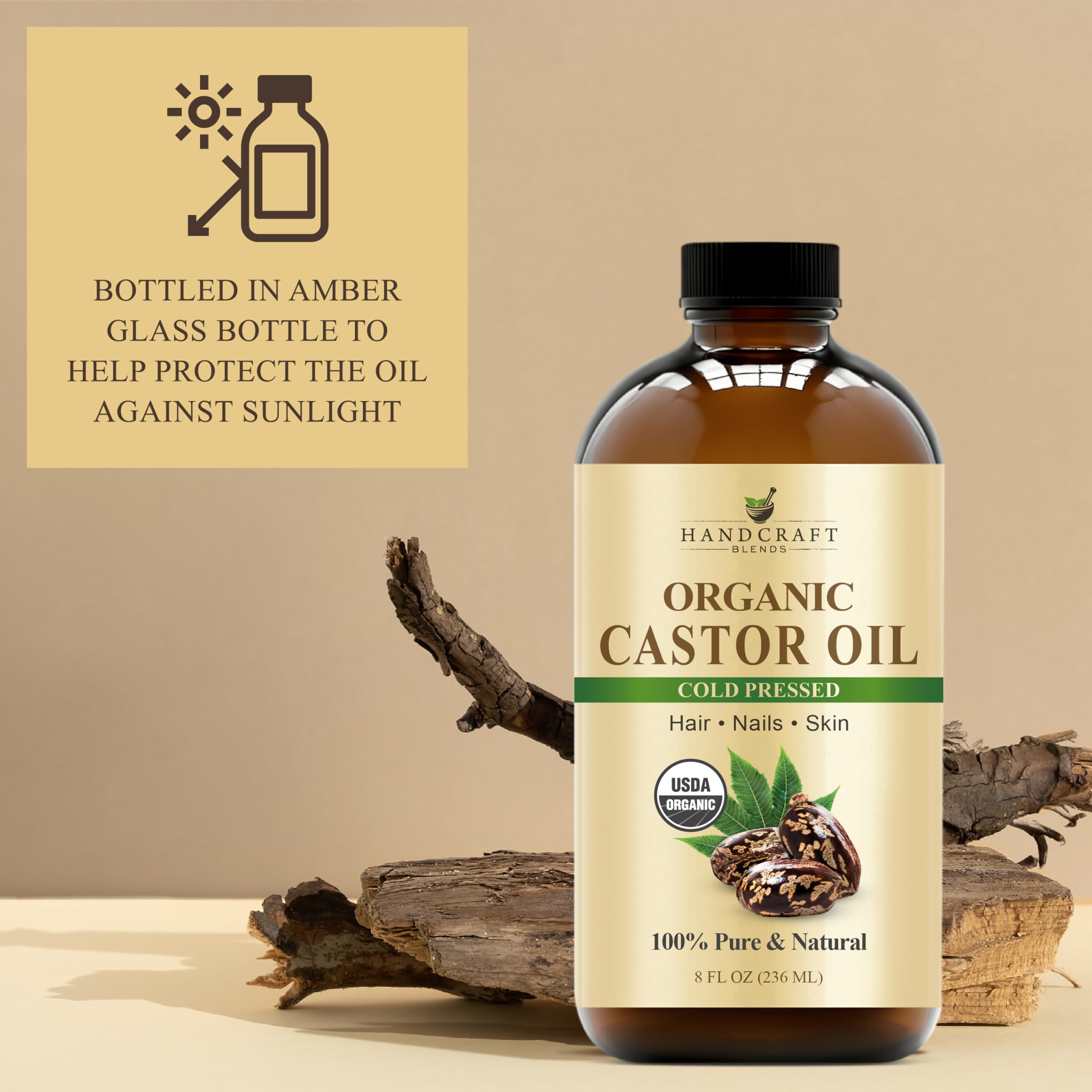 Handcraft Blends Castor Oil with Rosemary and Peppermint Oil 118 ml | 100% Pure and Natural | Premium Grade Carrier Oil | Hair, Eyelashes and Eyebrows | Hair and Body