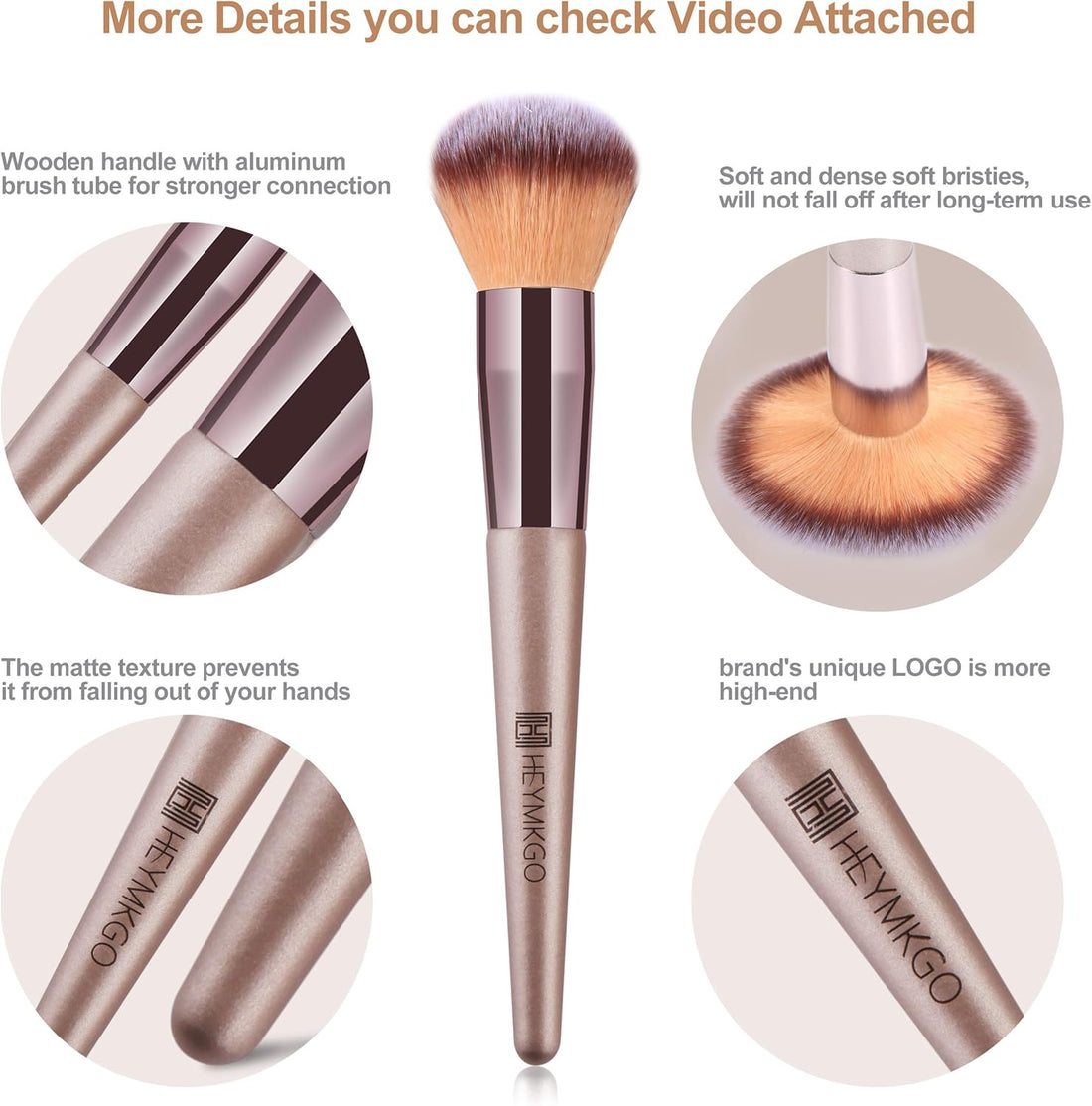 HEYMKGO Makeup Brushes, 15 Pcs Make Up Brushes Set Professional Champagne Gold Makeup Brush Pack, Foundation Blending Powder Blush Concealers Eyeshadow Eyeliner Make-up Brush Kits with Cosmetics Bag Halalzen