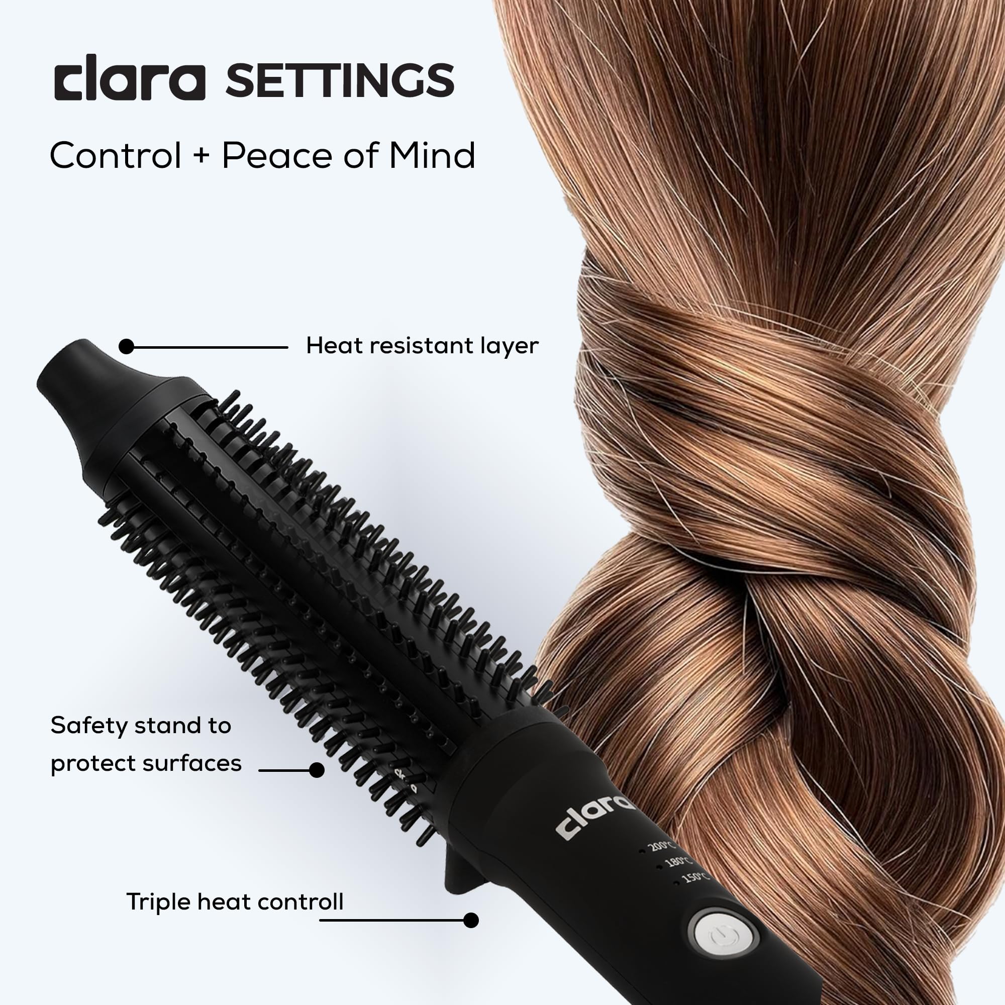 Clara Anti-Frizz Ionic Slim Hot Brush 32mm Thermal Heated Round Hair Styling Brush with 5.5mm Bristles, Triple Heat Settings, 3-in-1 Blowout, Wave & Smooth Finish Styling Tool – Black Halalzen