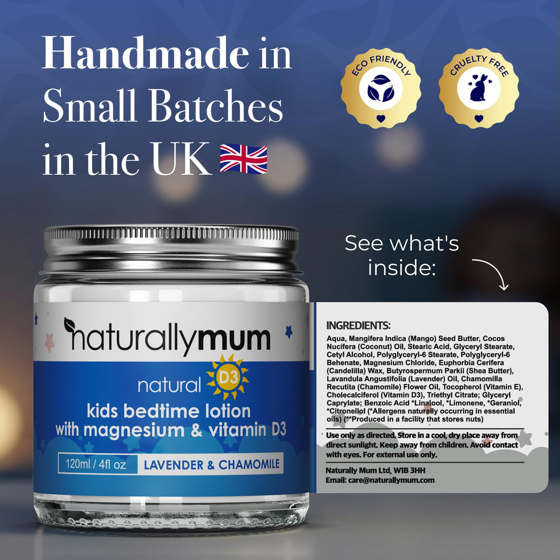 Kids Magnesium Bedtime Lotion with Vitamin D (120ml (Pack of 1), Lavender & Chamomile) Halalzen
