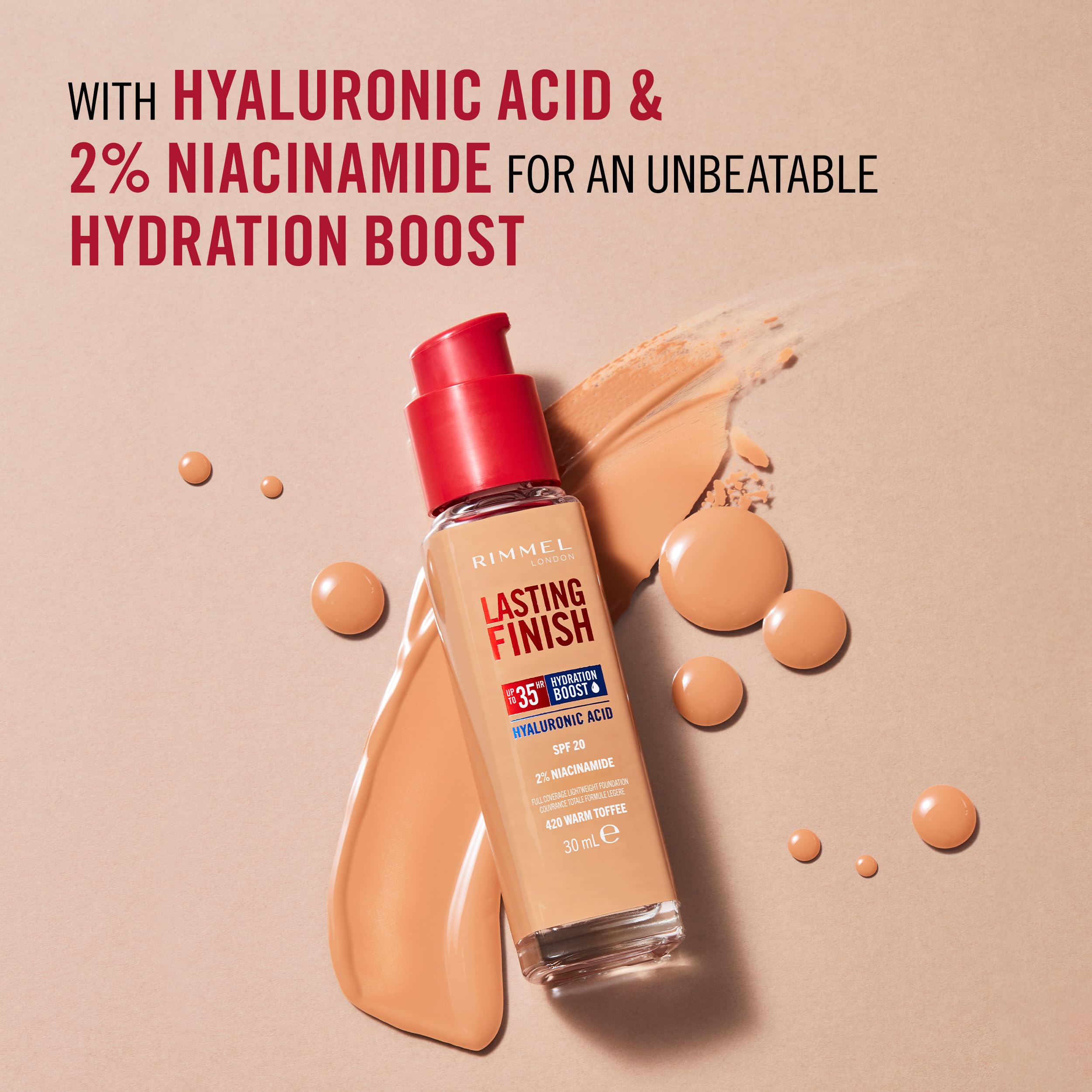 Rimmel Lasting Finish 35Hr Foundation 200 Soft Beige, Full Coverage, Hydrating, SPF20, Hyaluronic Acid, Vitamin E, 2% Niacinamide, All Day Wear, Vegan, Cruelty Free Halalzen