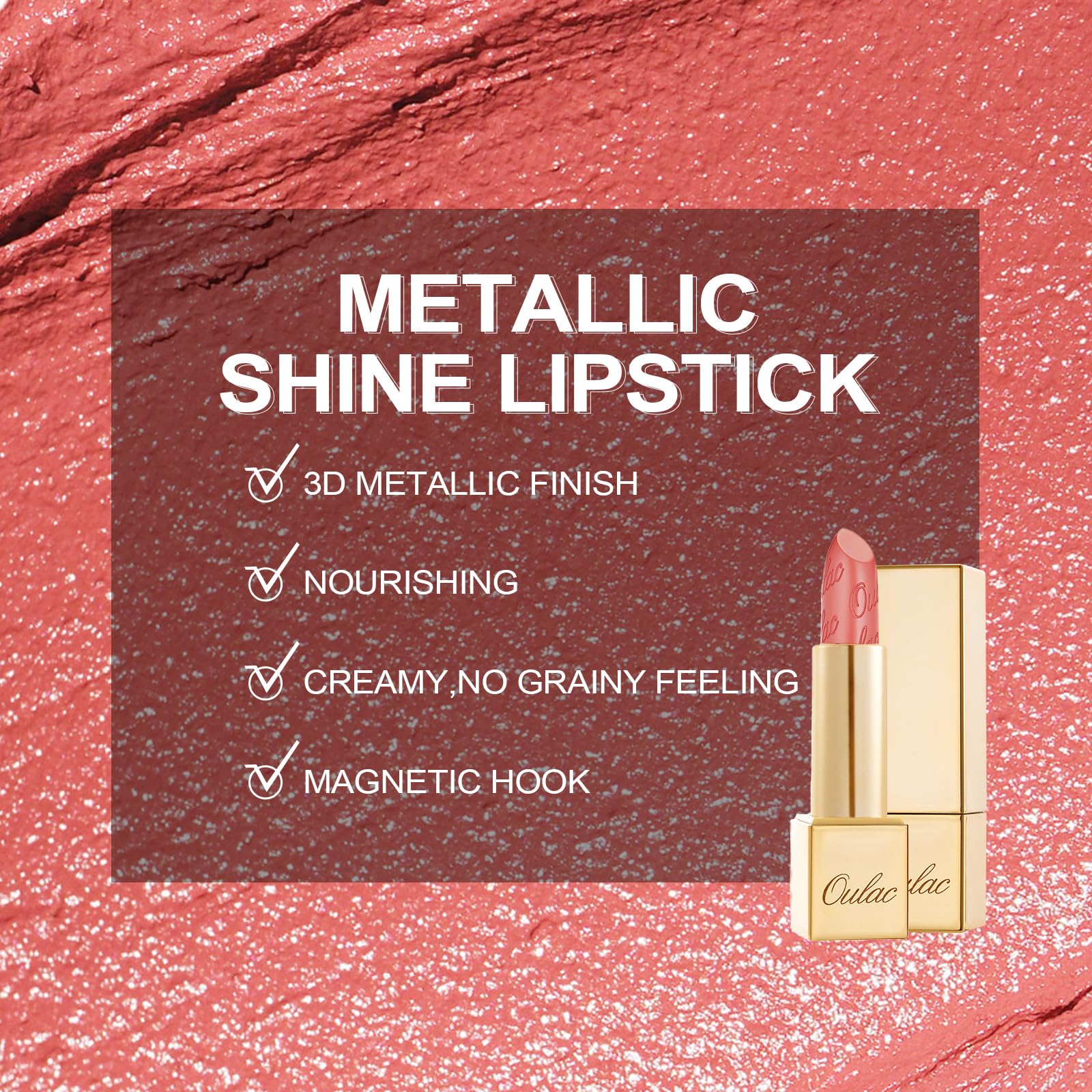 OULAC Metallic Shine Glitter Lipstick, Pink High Impact Lipcolor, Lightweight Soft and Ultra Hydrating, Long Lasting, Vegan & Cruelty-Free, Full-Coverage Lip Color 4.3 g/0.15 HIP & HIPPIE(11) Halalzen