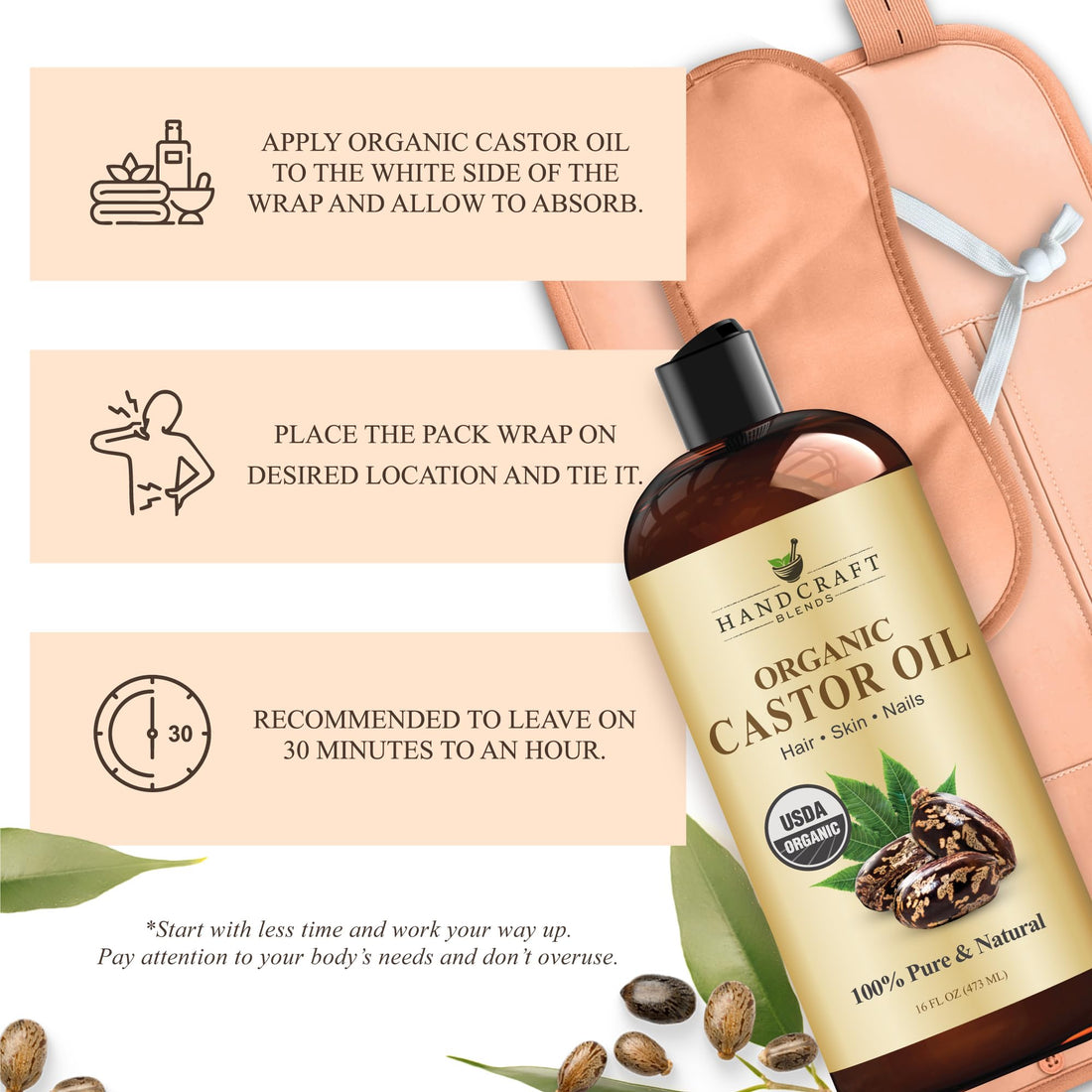 Handcraft Blends Huile de Ricin et Huile de Romarin 236 ml | 100% Pure et Naturelle | Huile Support de Qualité Supérieure | Cheveux, Cils et Sourcils | Cheveux et Corps