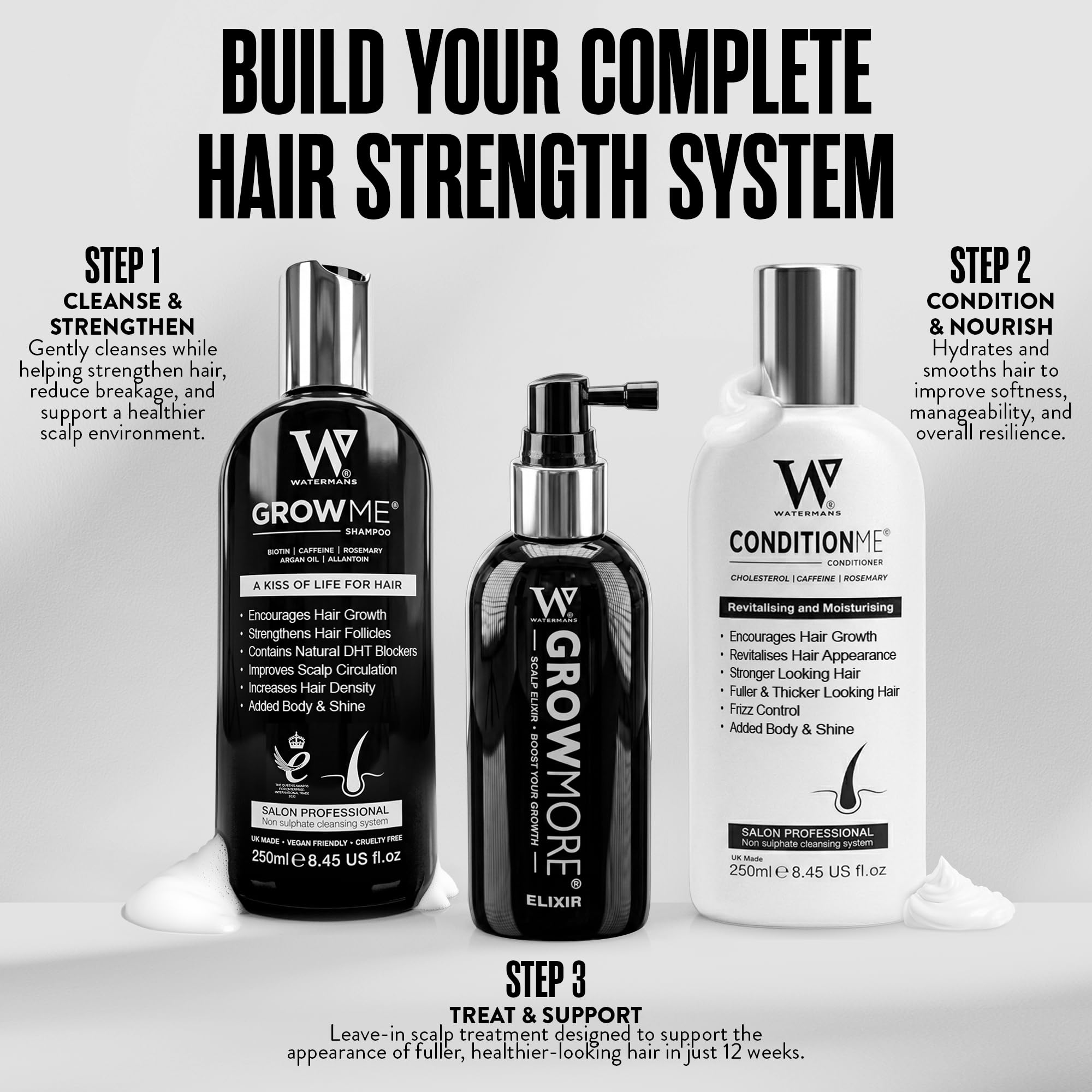 Hair Growth Shampoo & Conditioner by Watermans UK Biotin, Argan Oil, Allantoin, Rosemary, Niacinamide, Lupin. Male & Female Hair Loss Products
