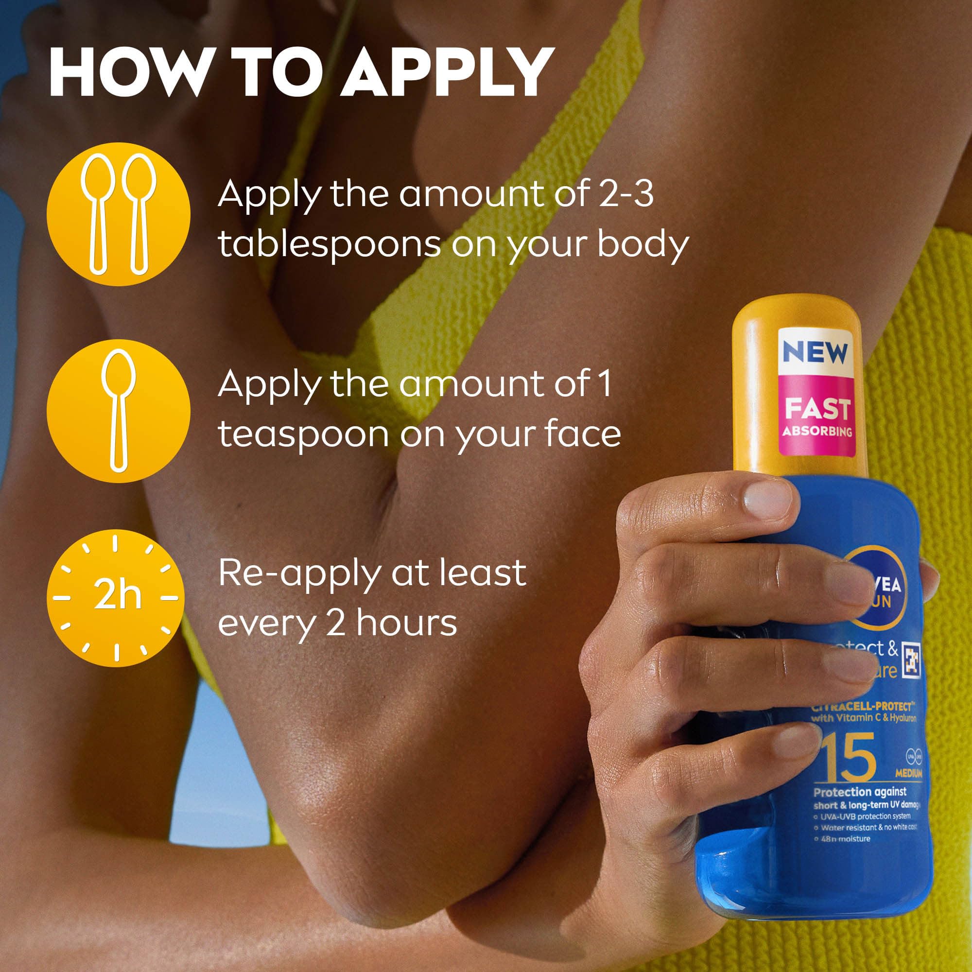 NIVEA SUN Protect & Moisture Sun Spray SPF 50+ (200ml), Moisturising Suncream Spray with Vitamin C and Hyaluron, Immediate UVA/UVB Protection, Fast-Absorbing No White Cast Formula