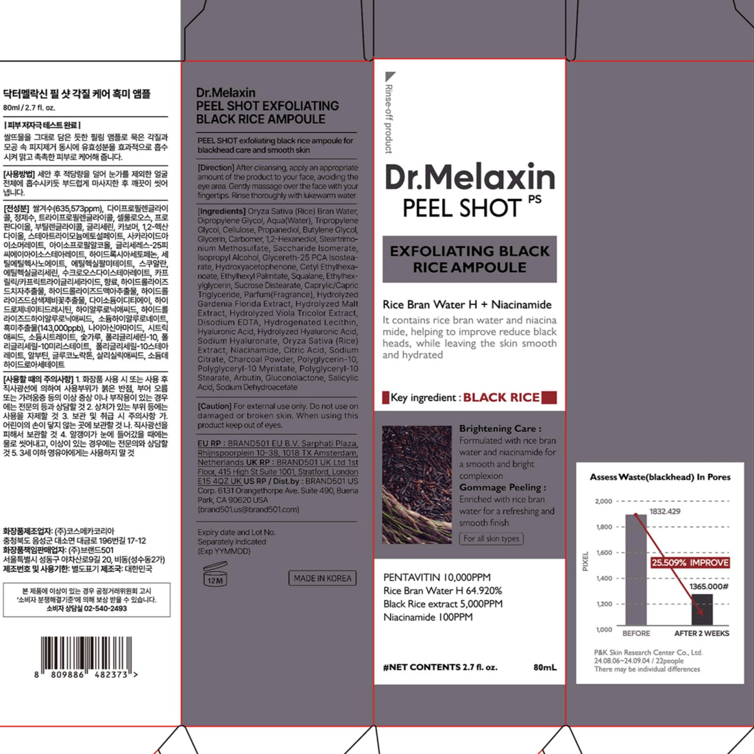 Dr.Melaxin Peel Shot Glow Black Rice Peeling Ampoule – AHA BHA Daily Chemical Exfoliant with Rice Water & Niacinamide, Glass Skin Texture for Dead Skin & Dull Complexion, Korean Skincare 2.7 fl.oz