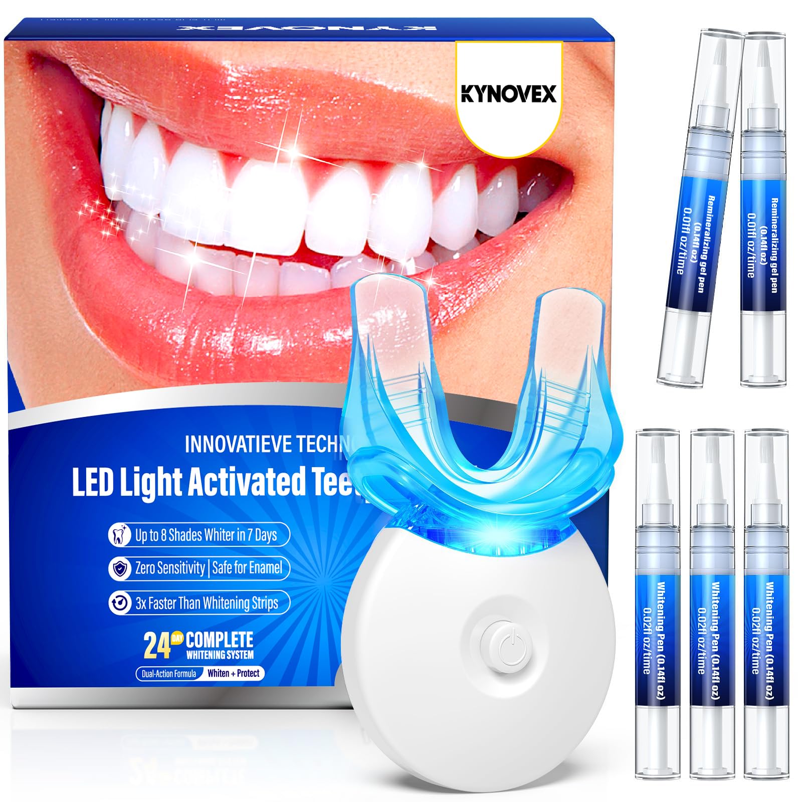 Teeth Whitening Kit with LED Light – 3 Teeth Whitening Gel Pens + 2 Remineralizing Desensitizing Gel Pens –35% Pap Whitening Formula – Whiten Teeth in 7 Days – Safe for Sensitive Teeth (Mint)