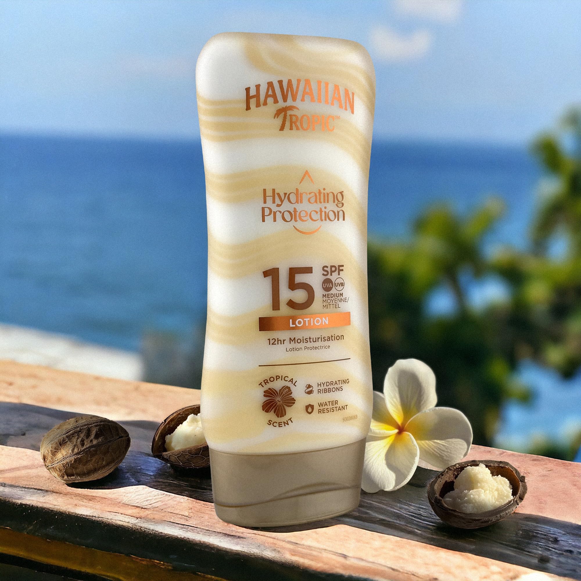 Hawaiian Tropic Hydrating Protection Sunscreen Lotion, Water Resistant SPF 30 UVA Plus UVB Protection Suncream, 12-Hour Moisturising Sun Lotion with Cocoa and Shea Butter, 180 ml
