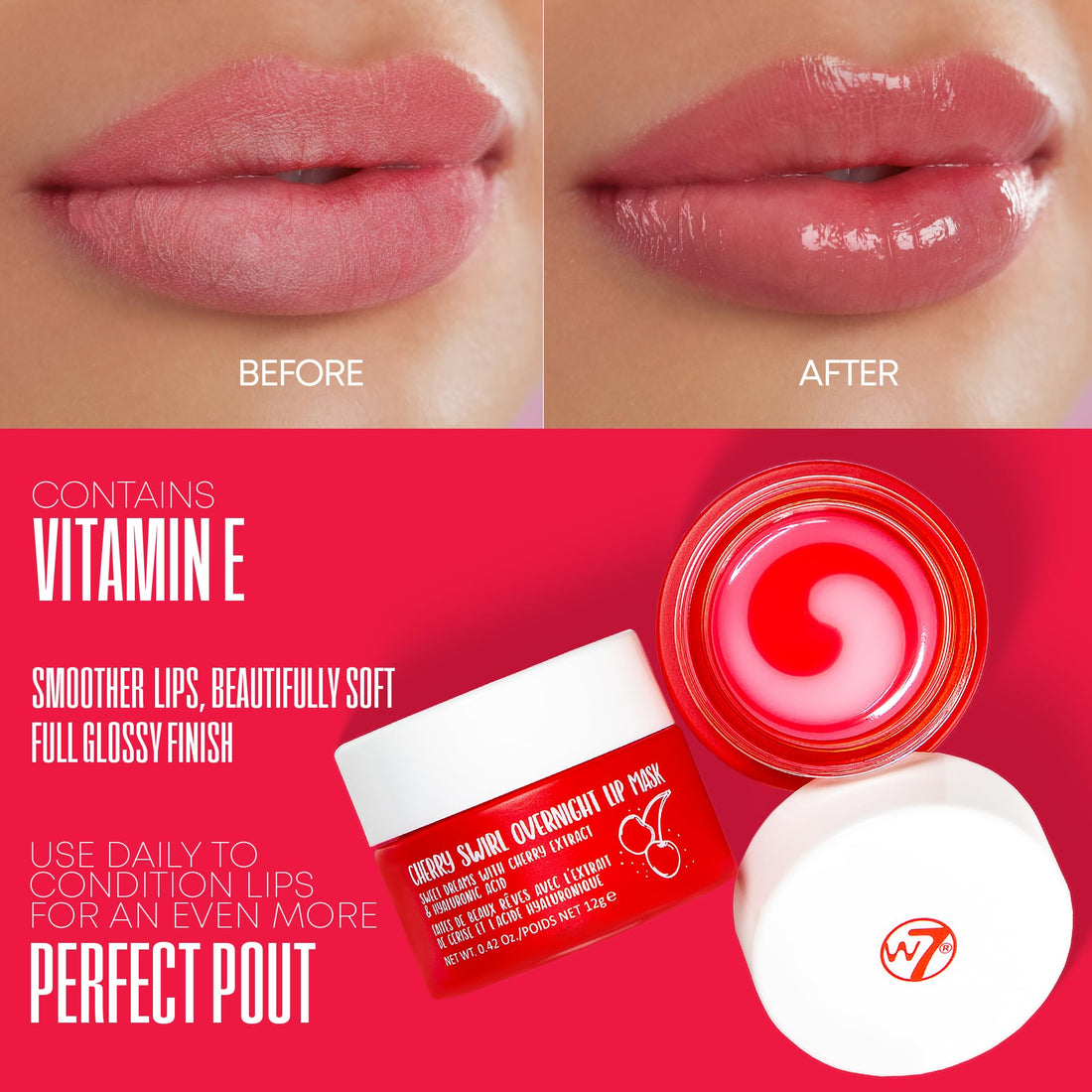 W7 Super Sweet Dreams Overnight Strawberry Lip Mask - Vitamin E, Aloe Vera and Grape Seed Oil - For Hydrated, Full Looking & Irresistible Lips - 20ml Halalzen