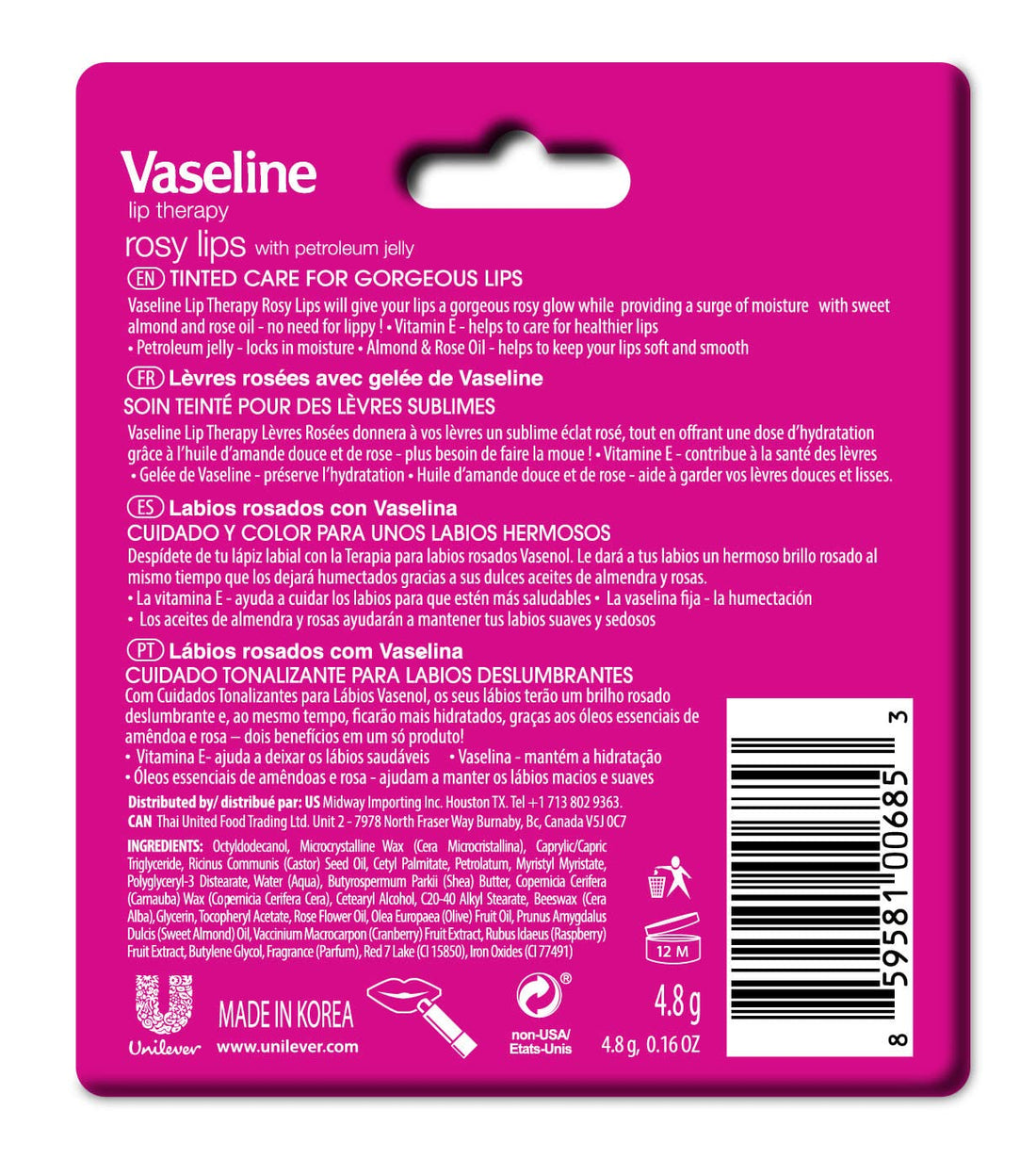 Vaseline Lip Therapy Stick | Original Petroleum Jelly Vaseline Lip Balm for Soft Lips | 4.8g each (4 Pack) Halalzen