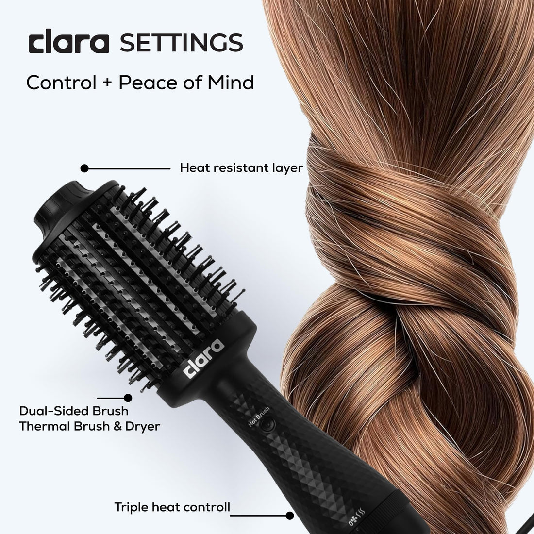 Clara Anti-Frizz Ionic Slim Hot Brush 32mm Thermal Heated Round Hair Styling Brush with 5.5mm Bristles, Triple Heat Settings, 3-in-1 Blowout, Wave & Smooth Finish Styling Tool – Black Halalzen