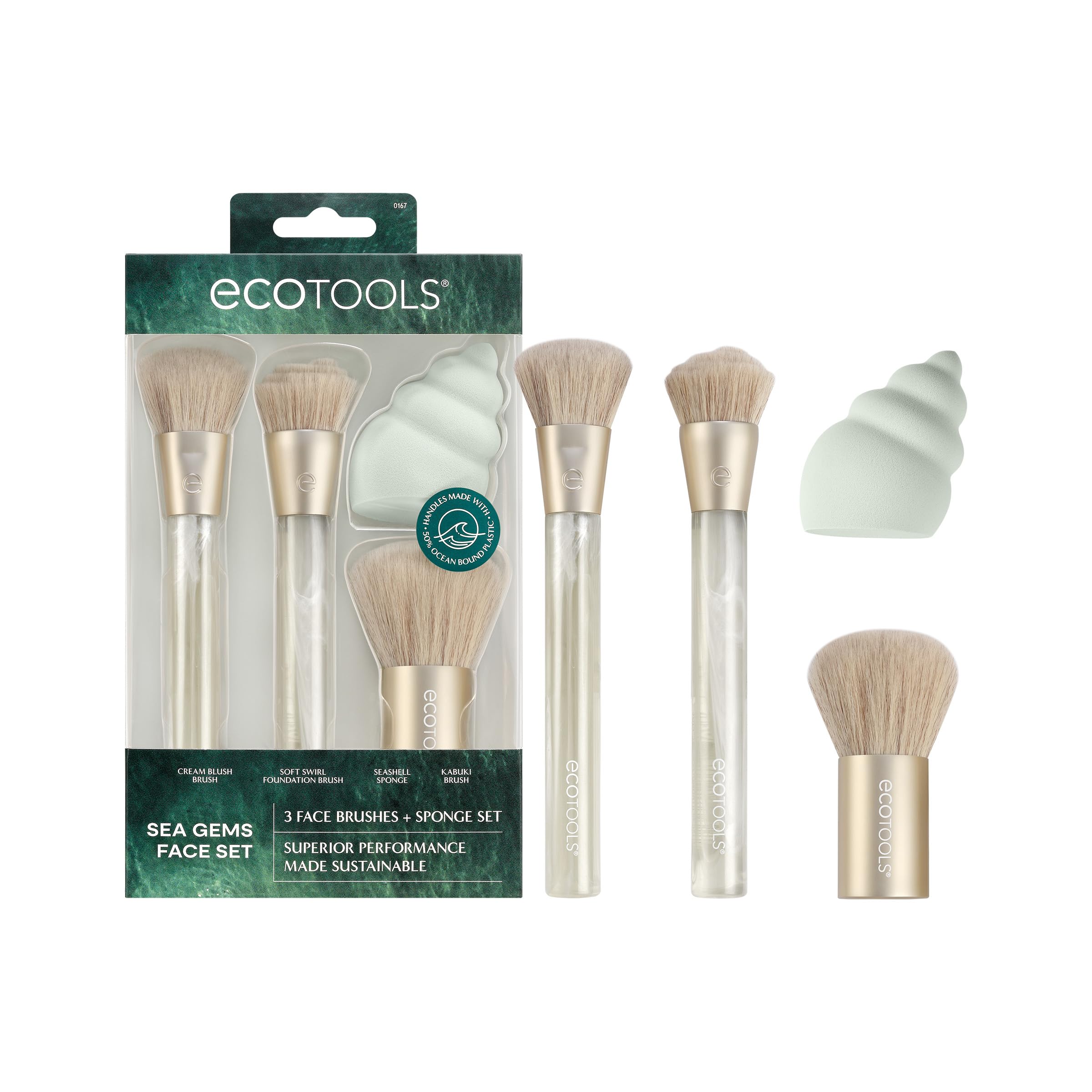 EcoTools Sea Gems Eye Makeup Tool Kit with Reusable Tin, Vegan Cruelty-Free, Liquid, Cream and Powder Compatible, 6 Piece Set Halalzen