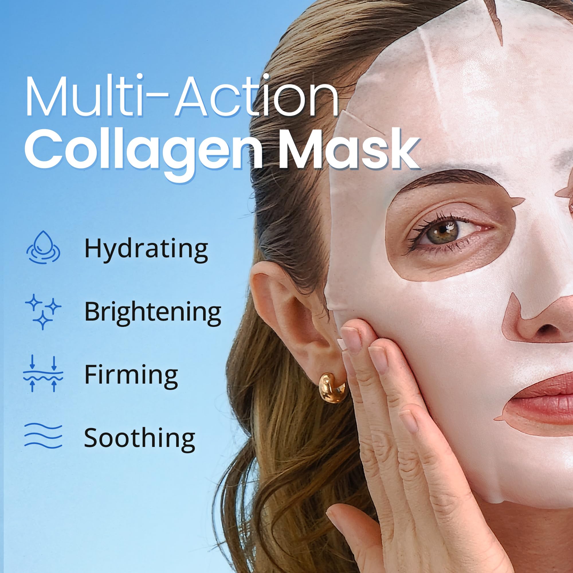 Ebanel 40 Pack Collagen Face Mask with Hyaluronic Acid, Vitamin C, Peptide, Aloe, Instant Brightening Hydrating Face Masks Skincare Korean Sheet Mask, Skin Firming, Lifting Anti Aging Facial Masks Halalzen
