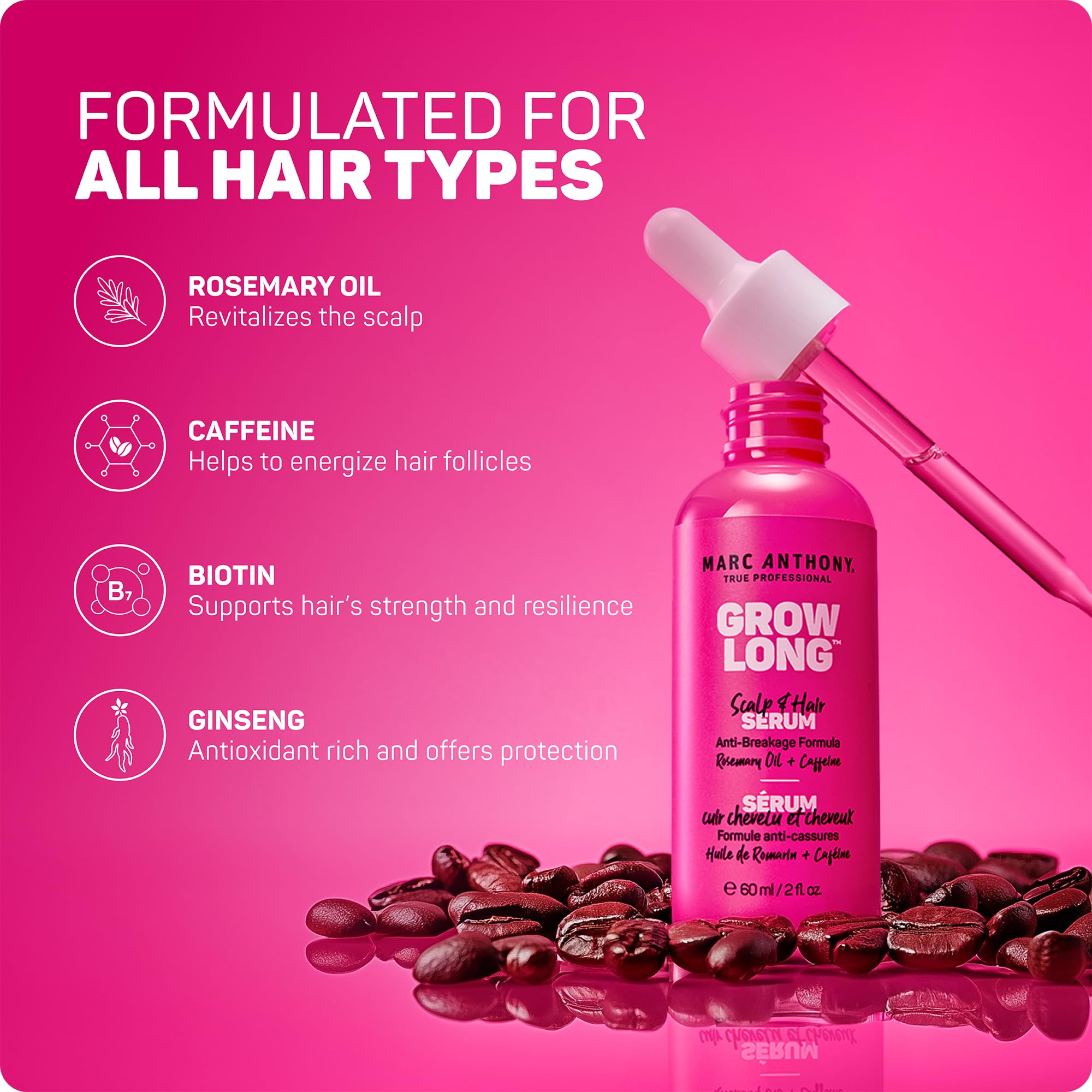 Marc Anthony Grow Long Scalp & Hair Serum - Anti-Breakage Formula Nourish, Strengthen & Hydrate Scalp & Hair Follicles - Natural Shine & Fuller-Looking Hair Strands from Root to Tip, 2 fl oz Halalzen