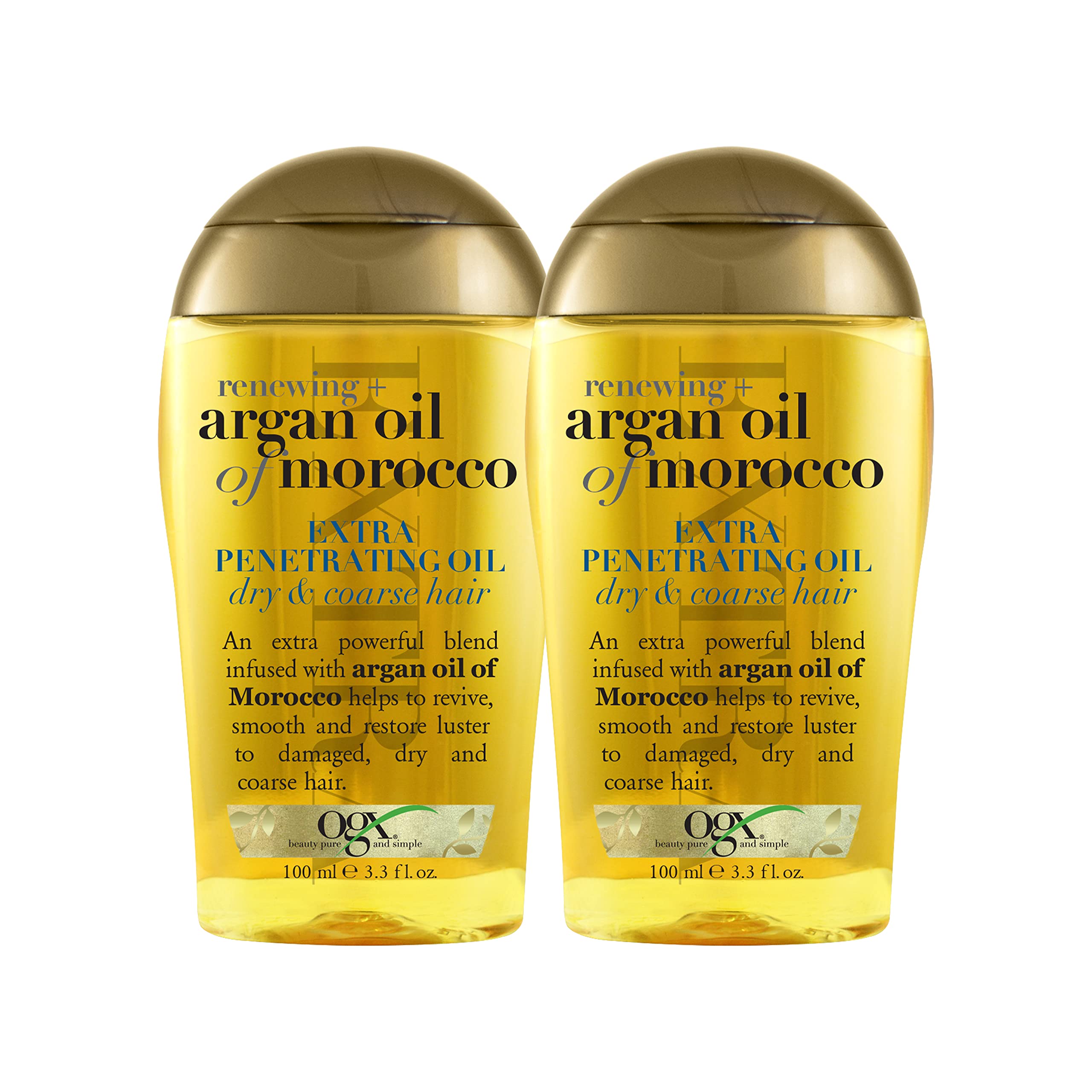 OGX Renewing + Argan Oil of Morocco Hair Oil, Extra Strength Penetrating Serum Treatment for Dry, Damaged, Frizzy, Curly & Coarse Hair, Cold-Pressed Argan Oil, Shine, 3.3 Fl Oz Halalzen