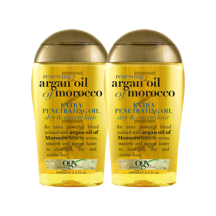 OGX Renewing + Argan Oil of Morocco Hair Oil, Extra Strength Penetrating Serum Treatment for Dry, Damaged, Frizzy, Curly & Coarse Hair, Cold-Pressed Argan Oil, Shine, 3.3 Fl Oz Halalzen