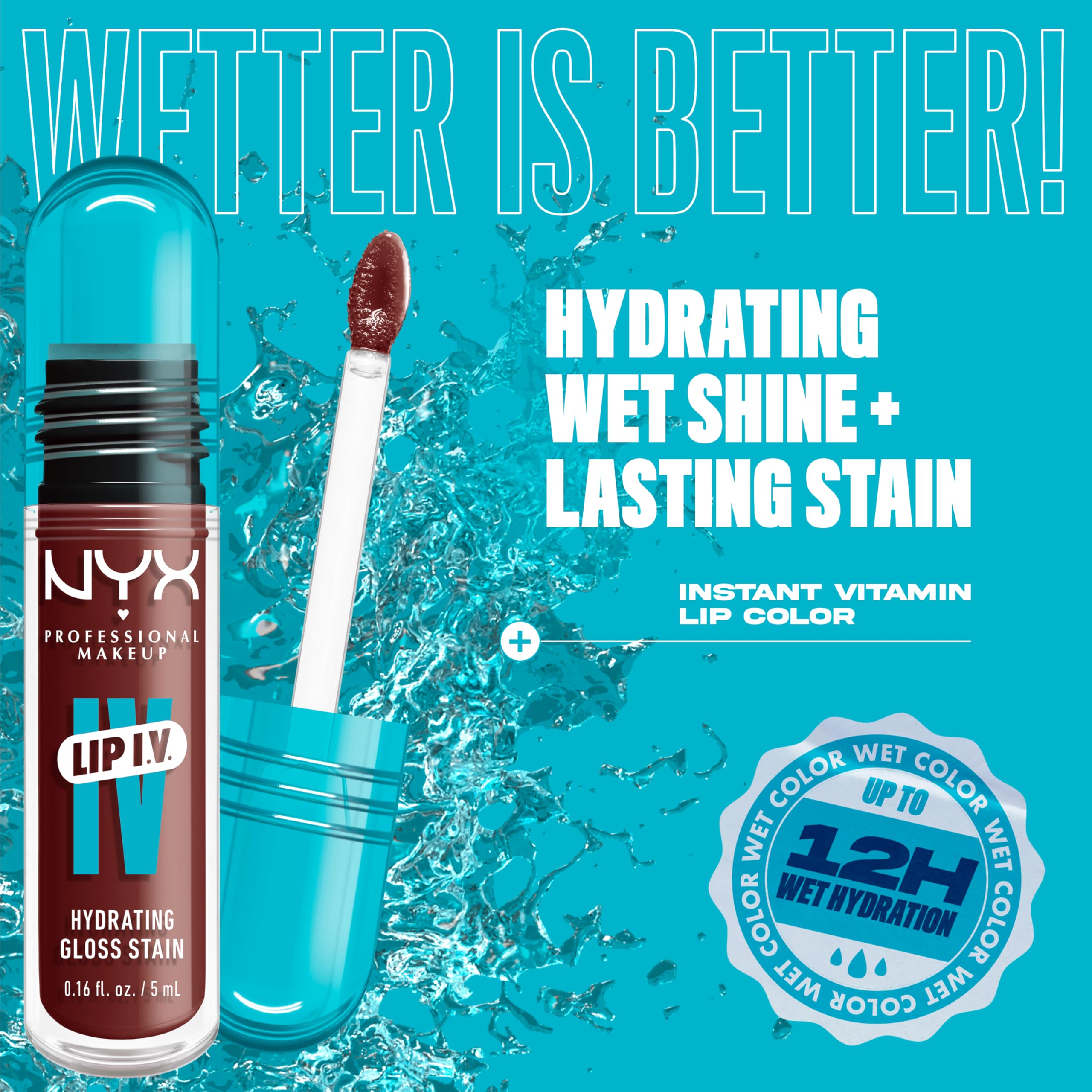 NYX PROFESSIONAL MAKEUP Lip IV Hydrating Glossy Lip Stain, Long-Lasting, Tinted, Vegan Formula with 12 HR Hydration - Hydra Honey (Brown)