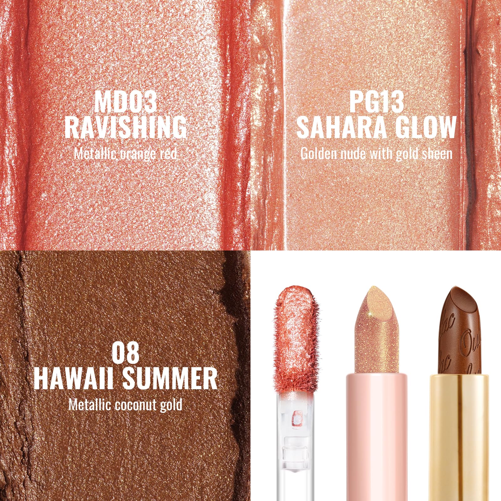Oulac Metallic Diamond Shine Liquid Lip Gloss - Glitter Glossy for Lip & Eye, Long Lasting 24H + & Waterproof, Lightweight Lip Stain, 3D Metallic Finish, No Transfer, Vegan, 4.5ml,MD05 Loose Control Halalzen
