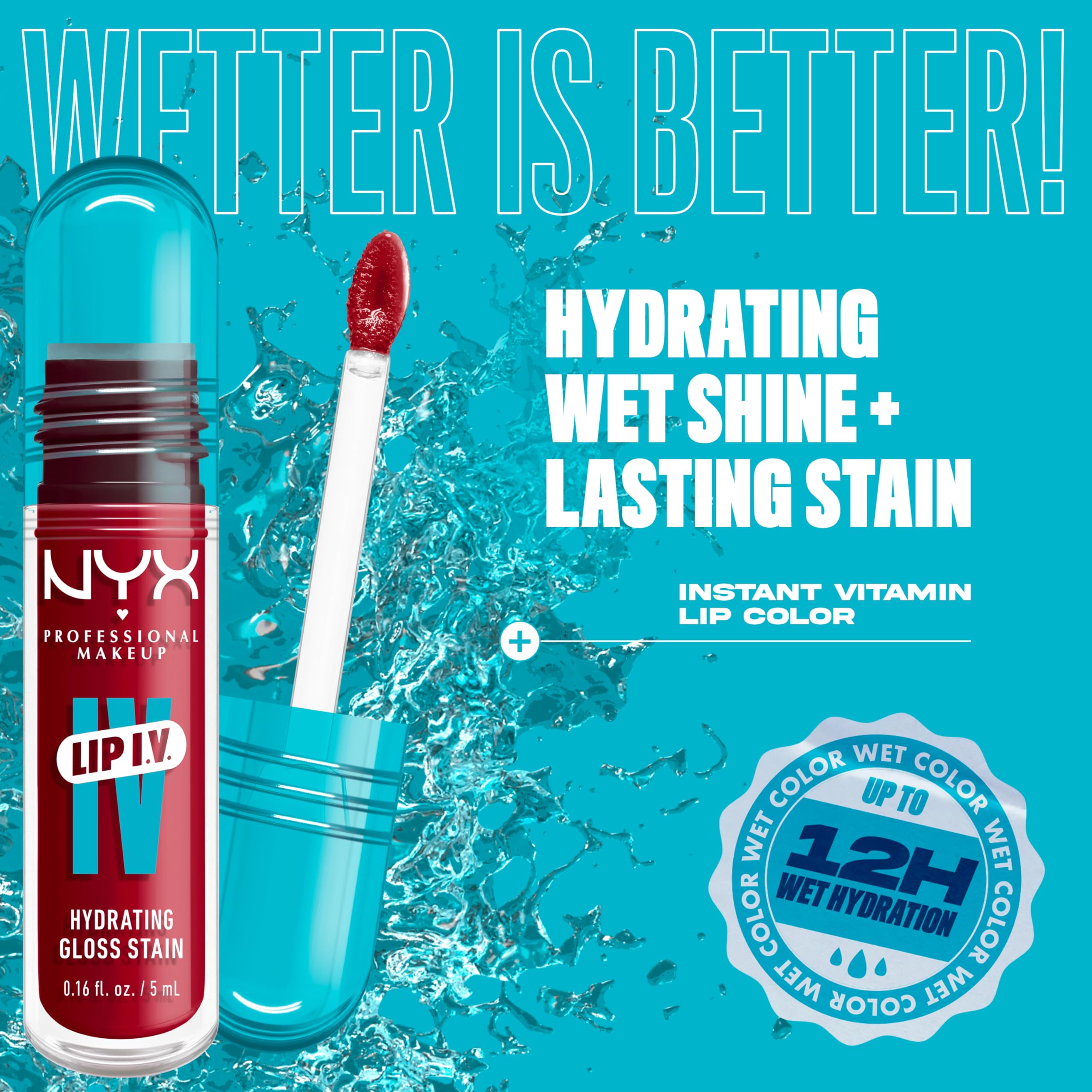 NYX PROFESSIONAL MAKEUP Lip IV Hydrating Glossy Lip Stain, Long-Lasting, Tinted, Vegan Formula with 12 HR Hydration - Hydra Honey (Brown)