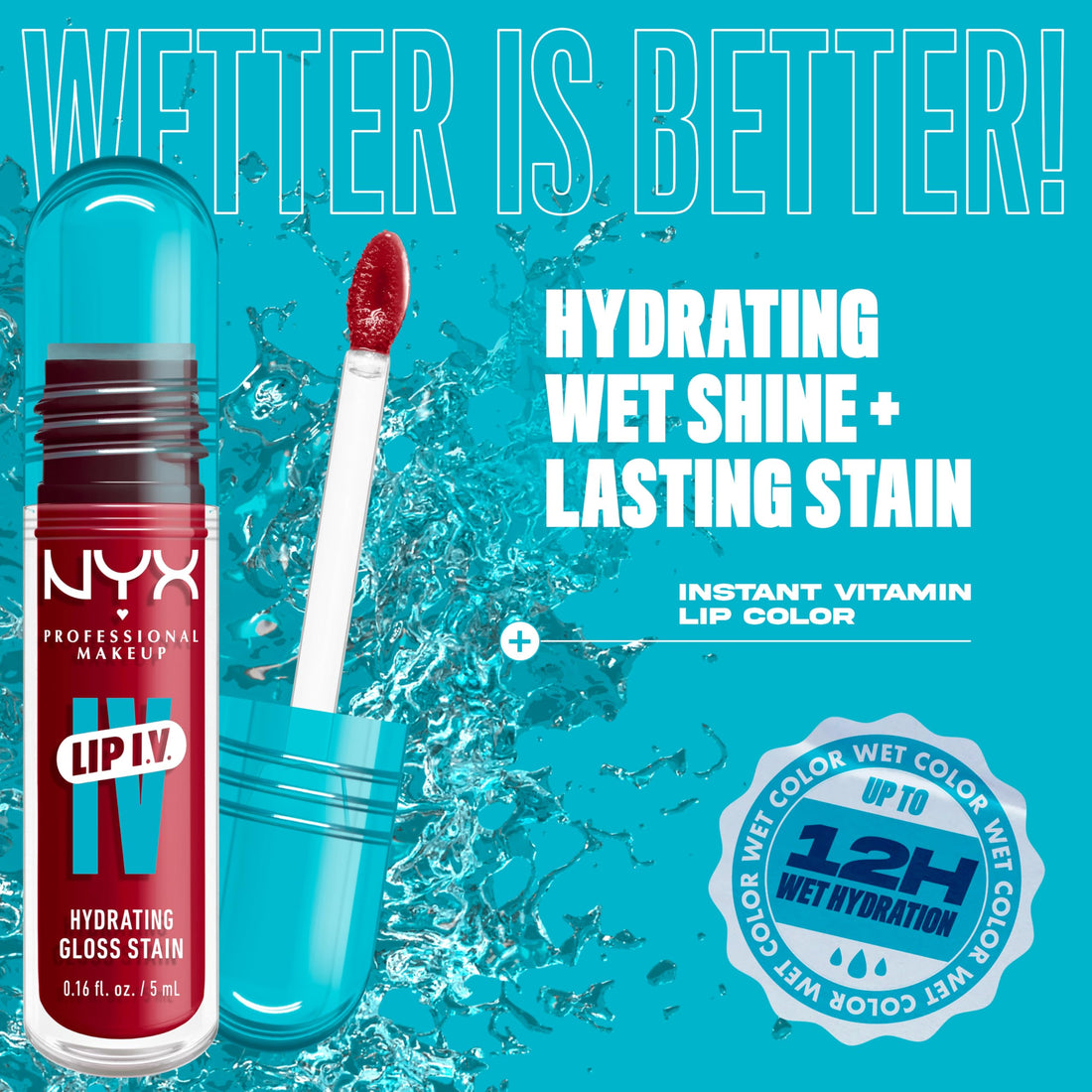 NYX PROFESSIONAL MAKEUP Lip IV Hydrating Glossy Lip Stain, Long-Lasting, Tinted, Vegan Formula with 12 HR Hydration - Hydra Honey (Brown)
