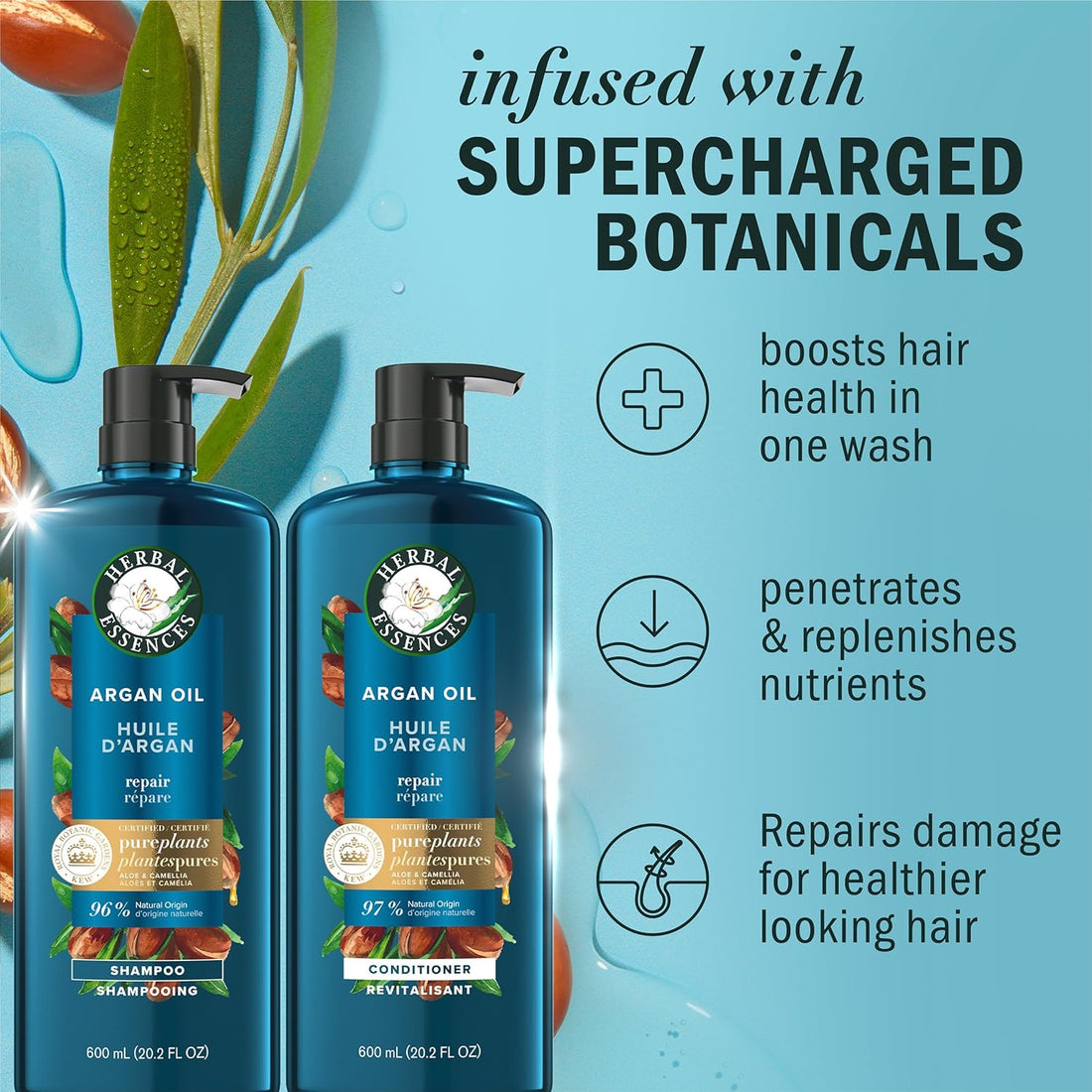 Herbal Essences Argan Oil Repair Shampoo & Conditioner Set, Moisturizes & Smoothes, Paraben-Free, Color-Safe, pH-Balanced, Citrus Scent, 20.2 Fl Oz, 2-Pack Halalzen
