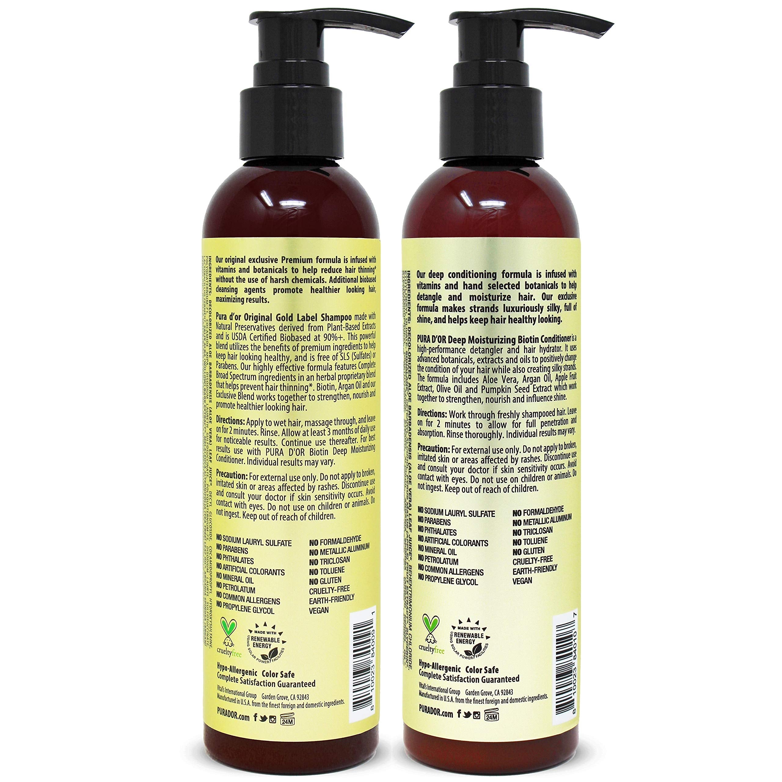 PURA D'OR Anti-Thinning Biotin Shampoo and Conditioner Natural Earthy Scent, CLINICALLY TESTED Effective Results, Herbal Blend Thickening Products For Women & Men, Original Gold Label Set, 16oz x2 | Deep Moisturizing, Conditioner, CLINICALLY TESTED, Effec Halalzen