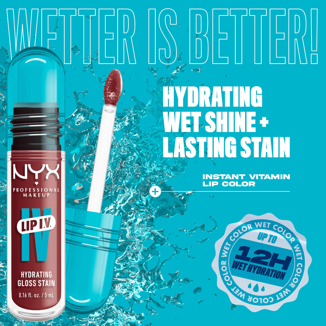 NYX PROFESSIONAL MAKEUP Lip IV Hydrating Glossy Lip Stain, Long-Lasting, Tinted, Vegan Formula with 12 HR Hydration - Hydra Honey (Brown)