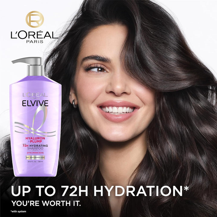 L'Oreal Paris Elvive Hyaluron Plump Shampoo and Conditioner Set for Dehydrated, Dry Hair with Hyaluronic Acid Care Complex, 1 Kit (2 Products) Halalzen