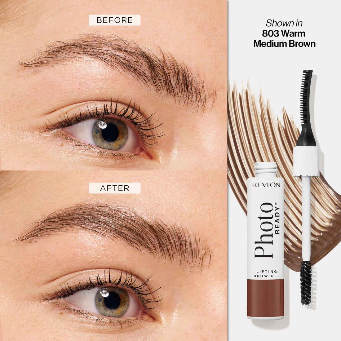Revlon PhotoReady Lifting Brow Gel, Tinted Eyebrow Lamination with Spoolie Brush, Conditions, Shapes & Defines, 801 Clear, 0.23 fl oz