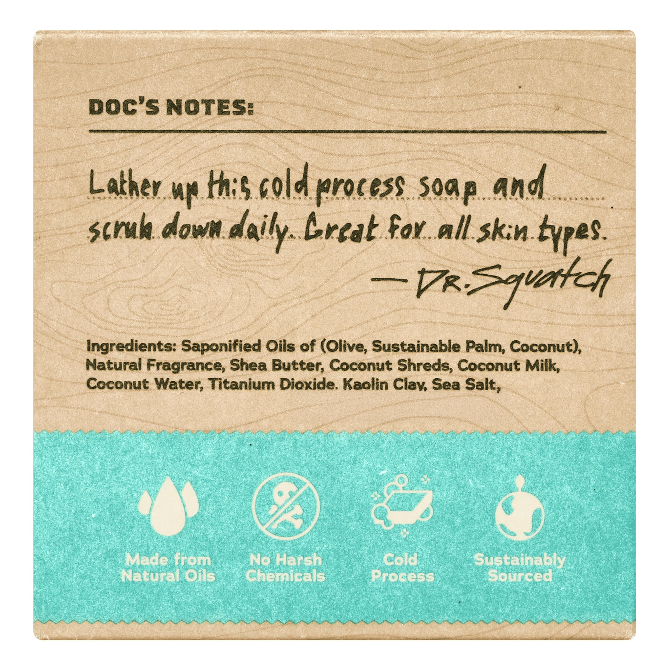Dr. Squatch Natural Men’s Bar Soap - Cold Process Body Soap Bar with Natural Oils - Gifts for Men - Coconut Castaway (5 oz, 3-Pack)