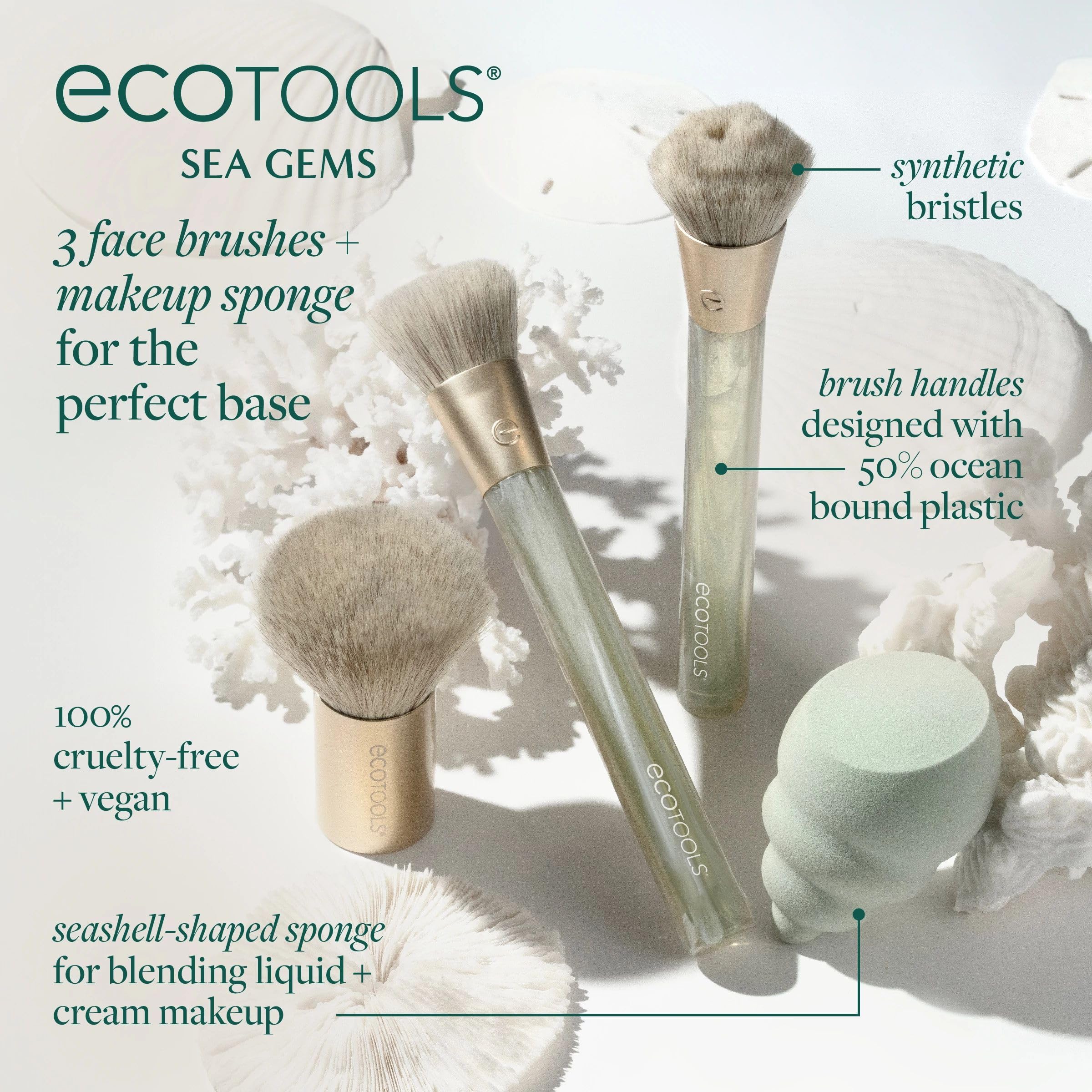 EcoTools Sea Gems Eye Makeup Tool Kit with Reusable Tin, Vegan Cruelty-Free, Liquid, Cream and Powder Compatible, 6 Piece Set Halalzen