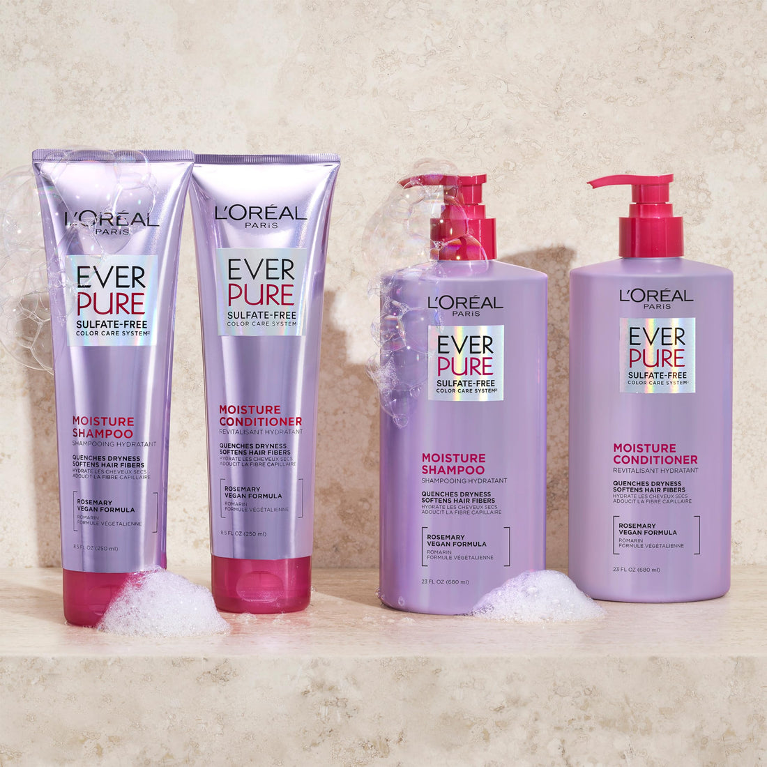 L'Oreal Paris Moisture Sulfate Free Shampoo and Conditioner Set, Hair Care for Color-Treated Hair with Rosemary Botanicals, EverPure, 1 Kit Halalzen