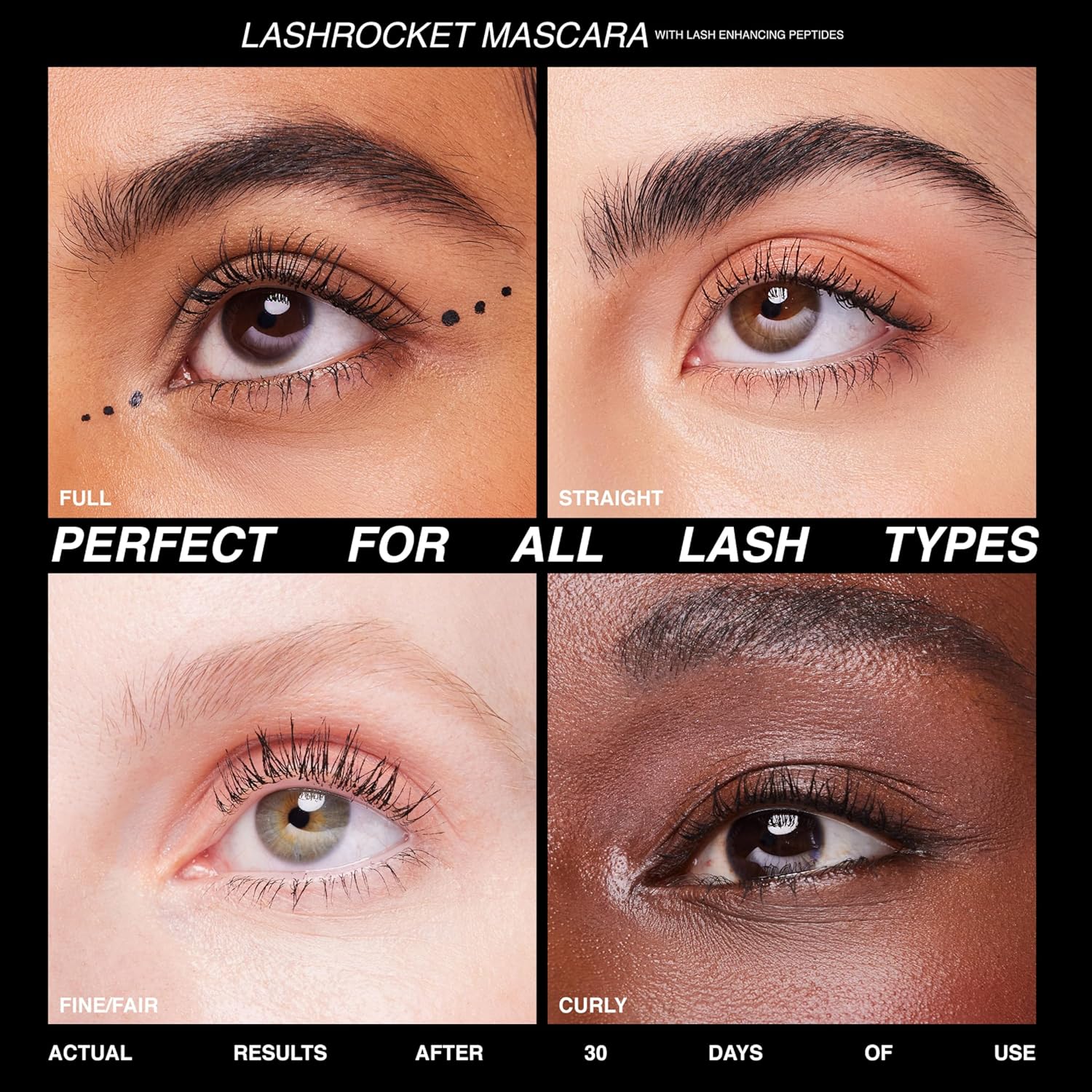 Freck Beauty LASHROCKET Mascara | Angereichert mit wimpernverstärkenden Peptiden, volumengebend, pflegend & nährend | Länger & stärker nach jeder Anwendung, wischfest, für alle Wimperntypen | Schwarz