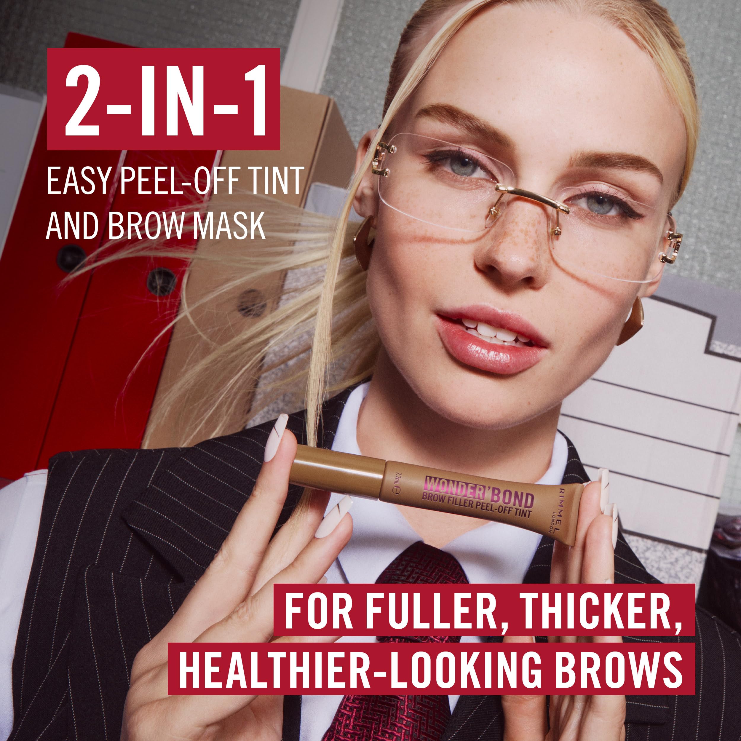 Rimmel Wonder’Bond Brow Filler Peel‑Off Tint, Medium Brown, Semi‑Permanent Brow Tint with Biotin for Fuller, Thicker Brows, Waterproof & Transfer‑Proof, 2‑in‑1 Tint & Brow Mask, Vegan, 7.7ml
